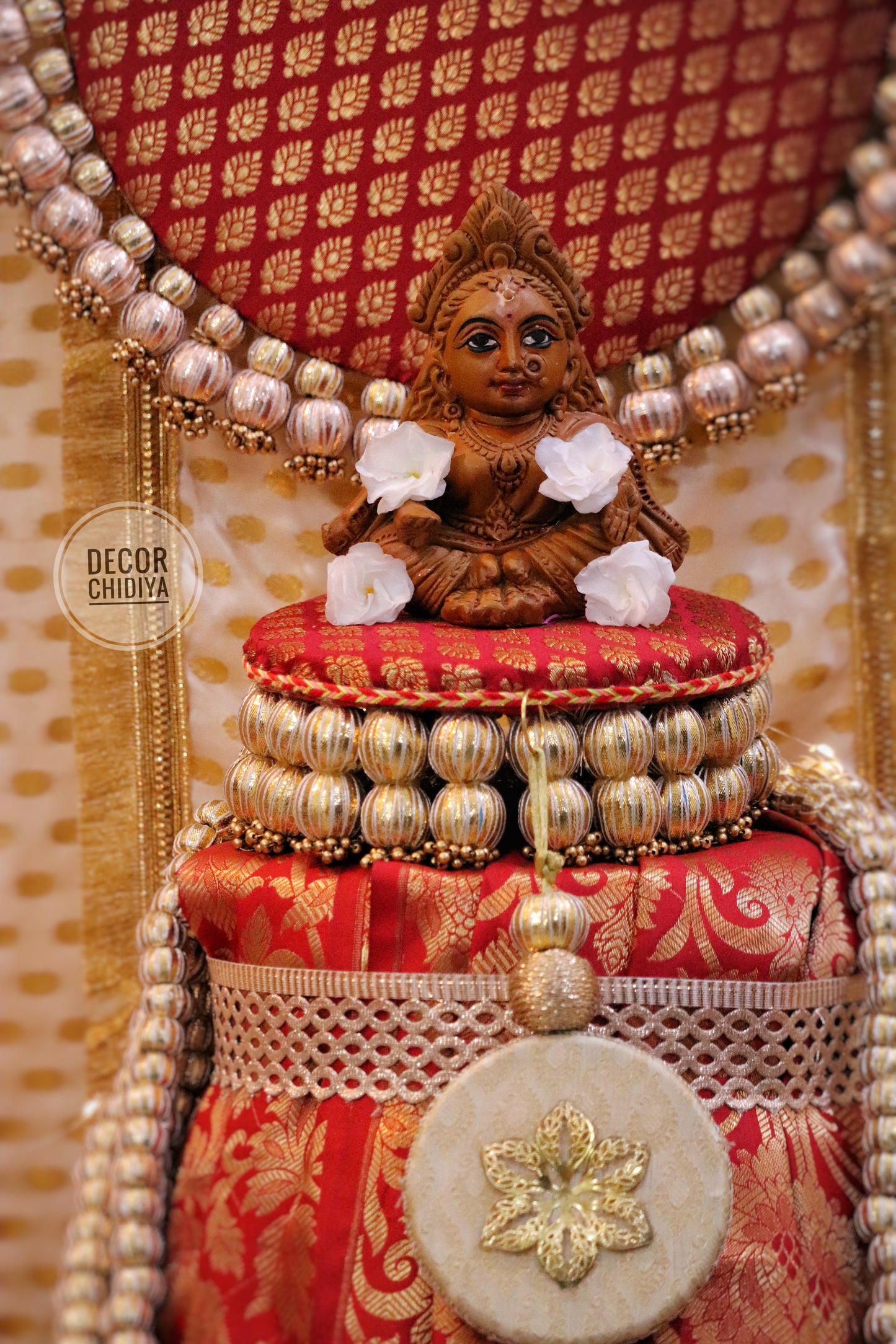 Swarna gulab Temple Decor - Beautiful temple decor setup - Rose red temple decor