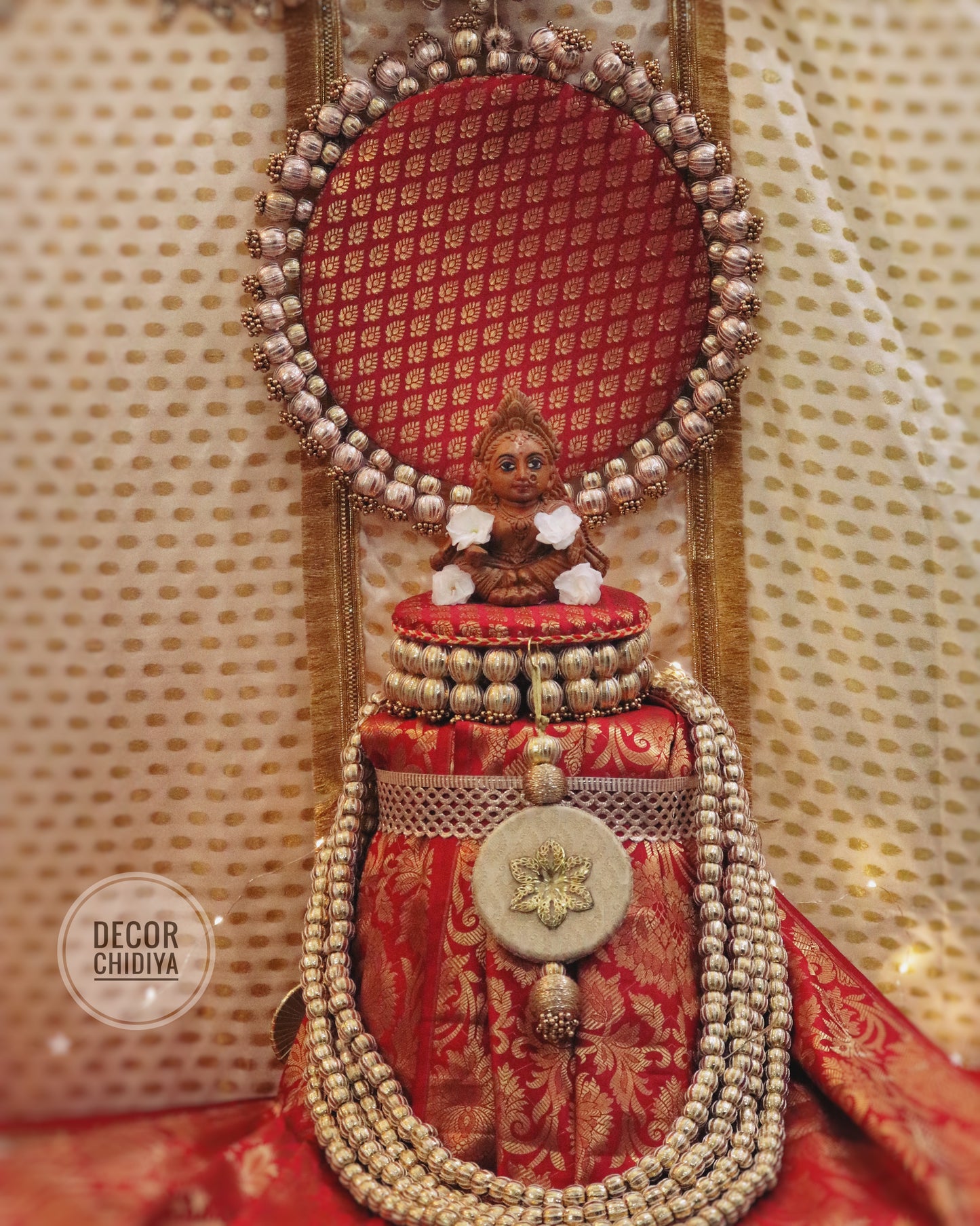 Swarna gulab Temple Decor - Beautiful temple decor setup - Rose red temple decor
