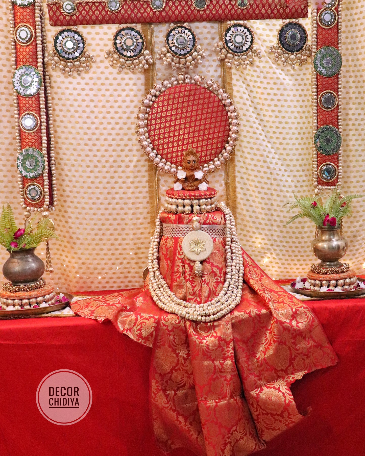 Swarna gulab Temple Decor - Beautiful temple decor setup - Rose red temple decor