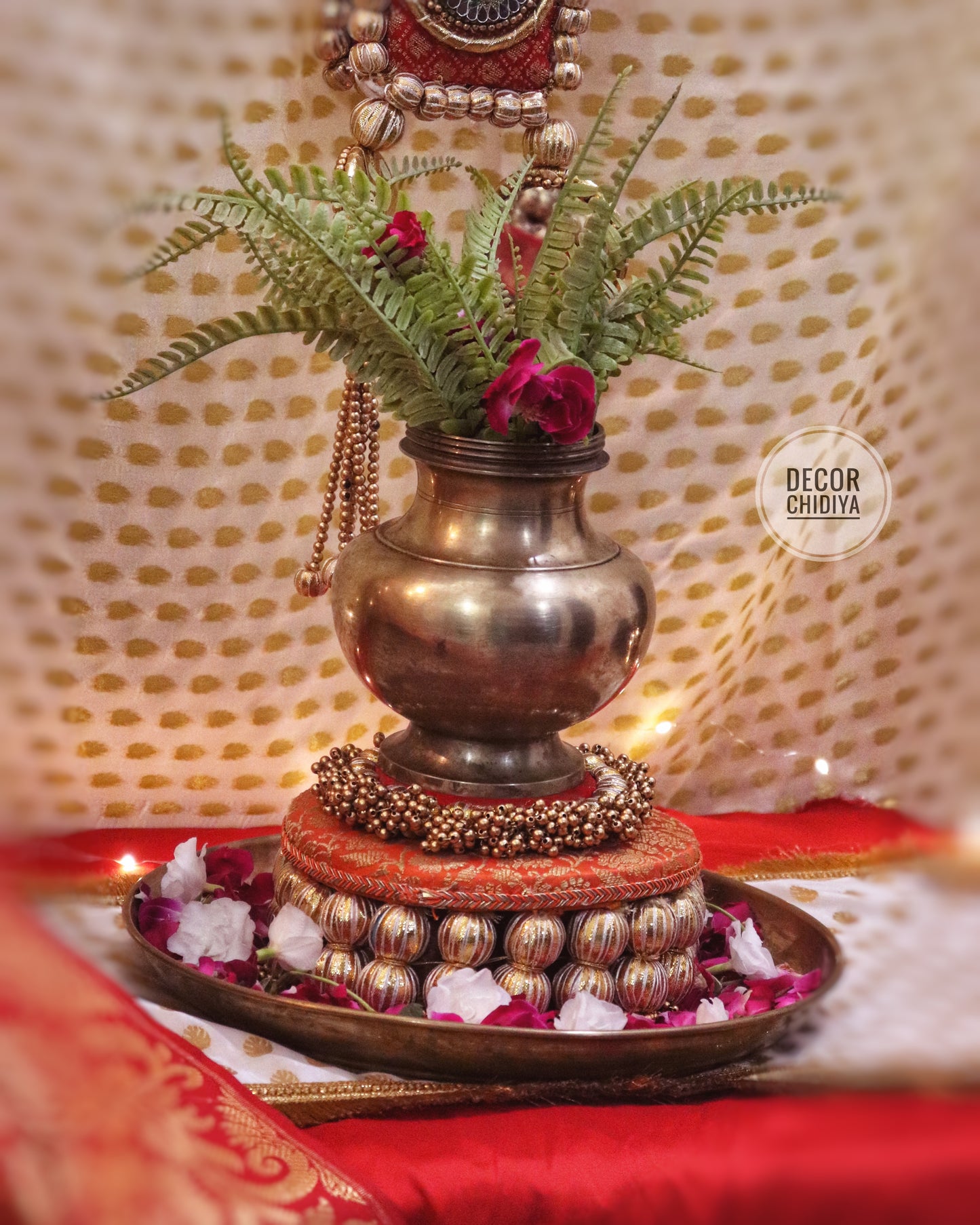 Swarna gulab Temple Decor - Beautiful temple decor setup - Rose red temple decor