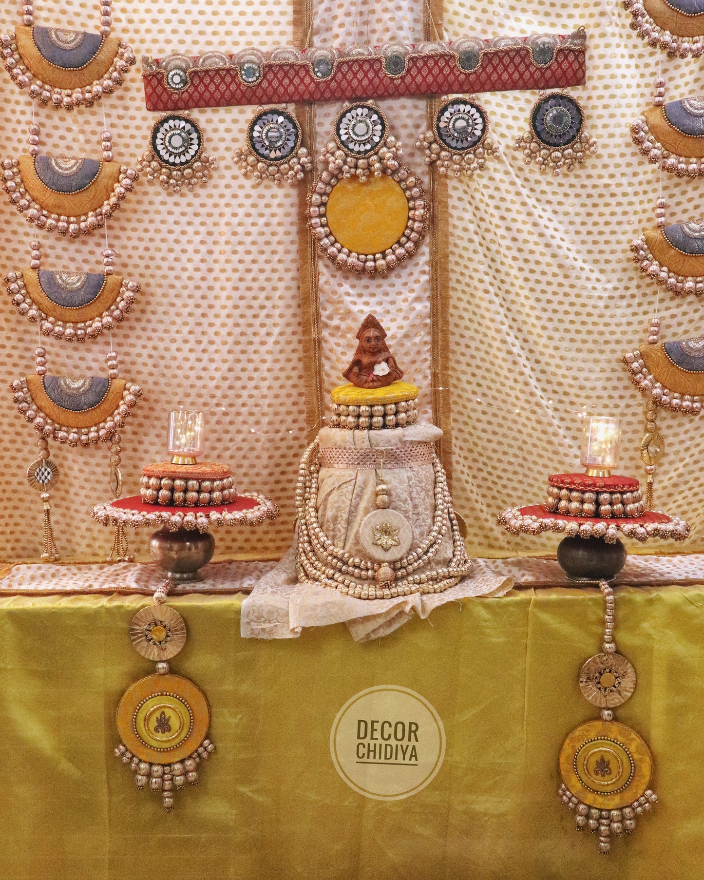 Bela Temple Decor - Beautiful temple decor setup - white and yellow temple decor