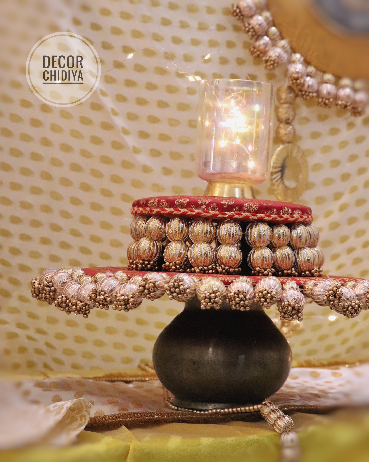 Bela Temple Decor - Beautiful temple decor setup - white and yellow temple decor