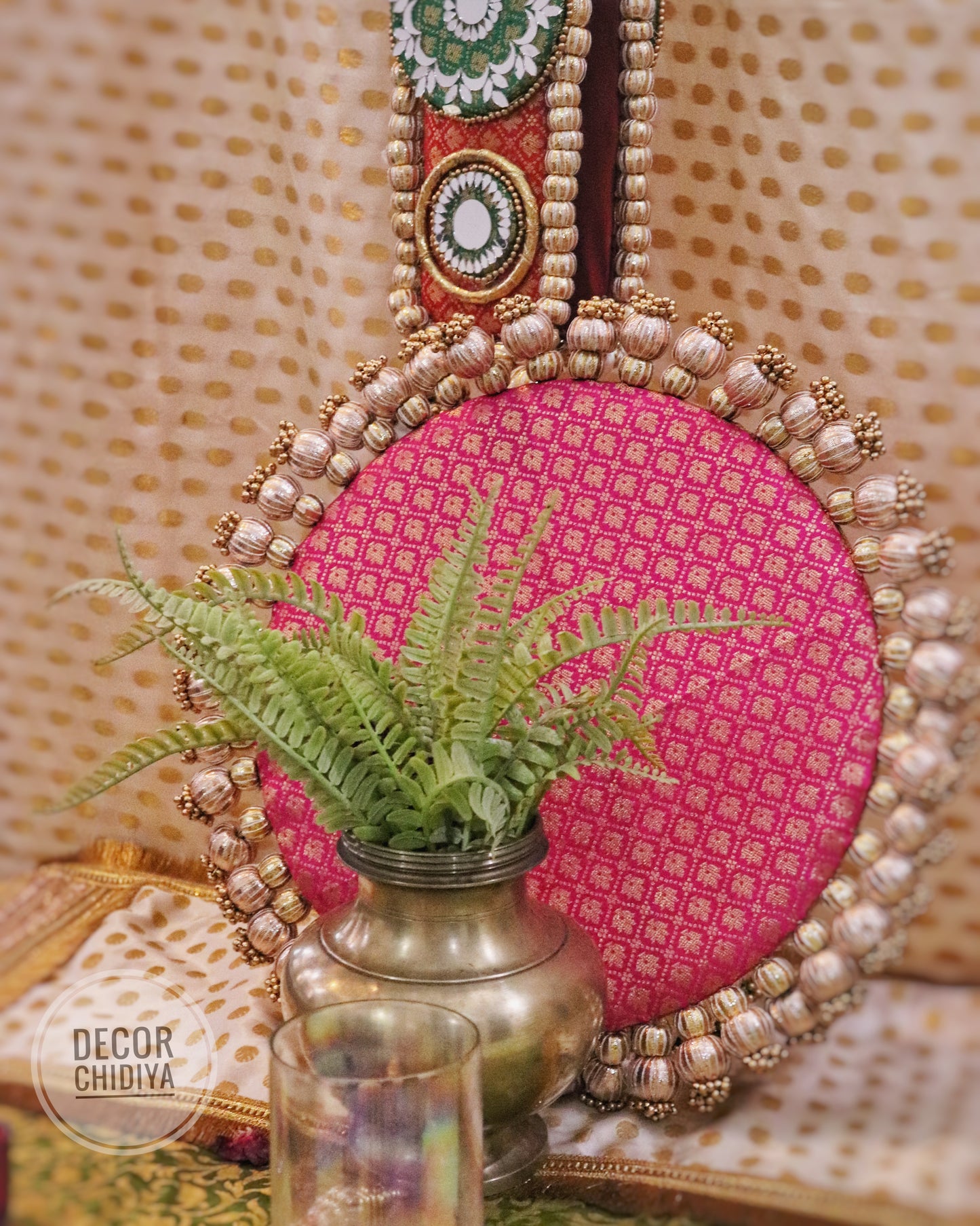 Amrai Temple Decor - Beautiful temple decor setup -Pastel green and red accents temple decor