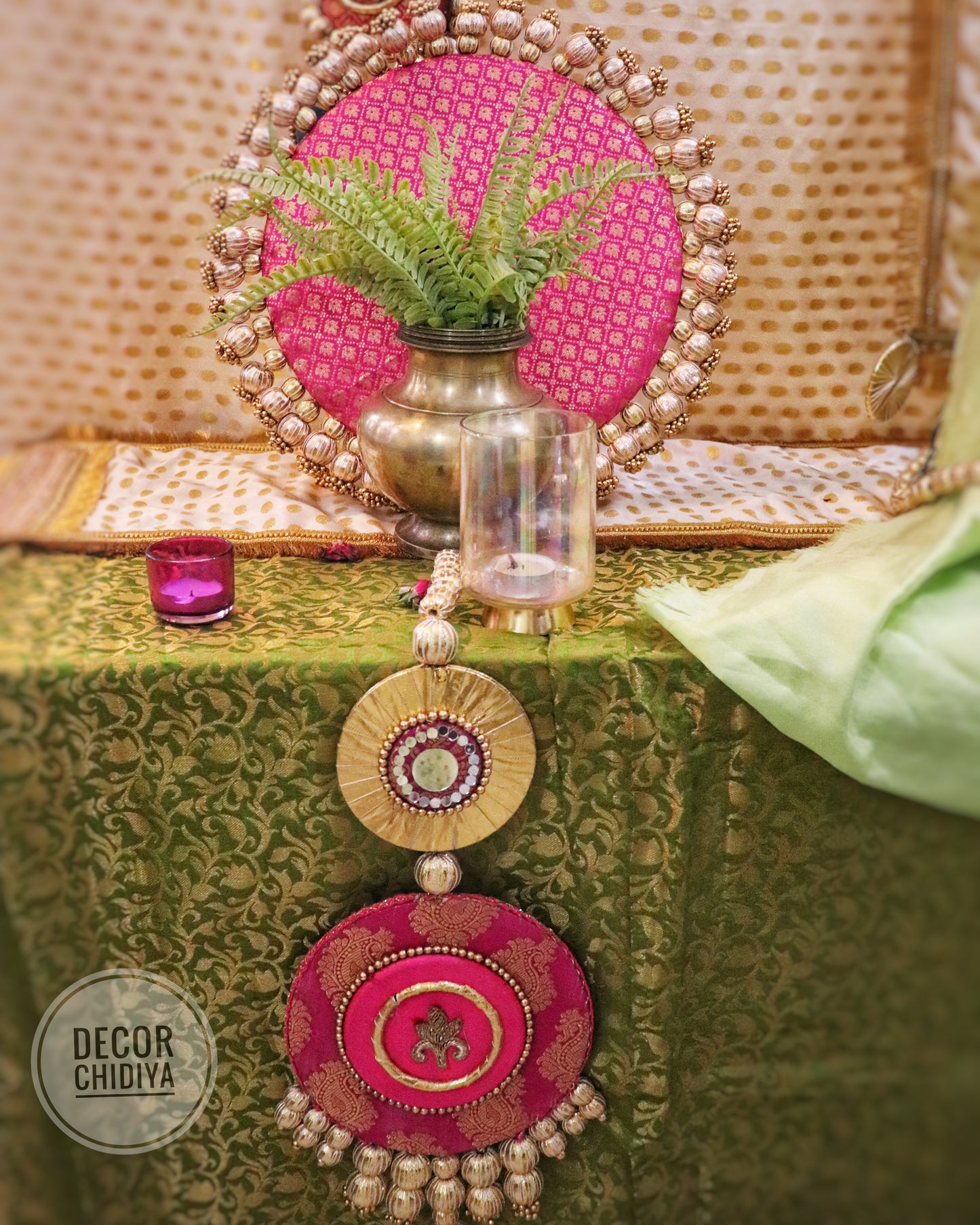 Amrai Temple Decor - Beautiful temple decor setup -Pastel green and red accents temple decor