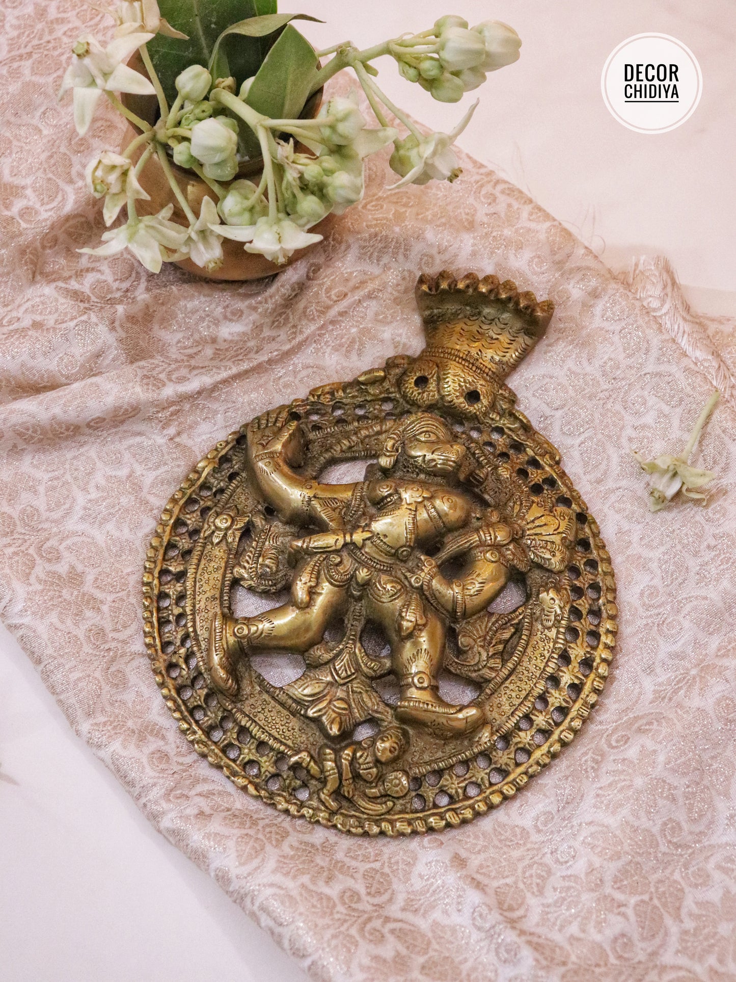 Antique hand carved prabhavali hanuman wall hanging