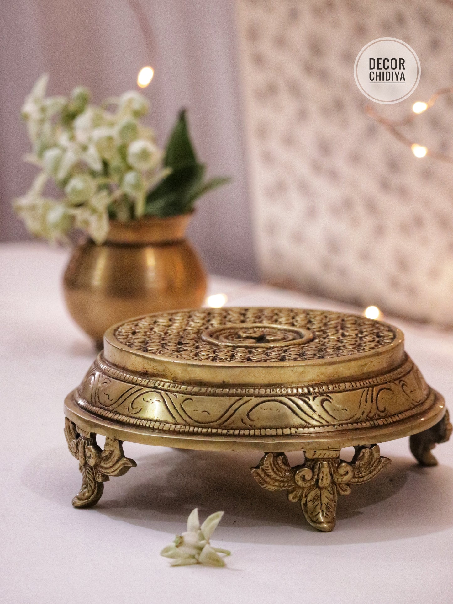 Antique hand carved vintage Brass chowki