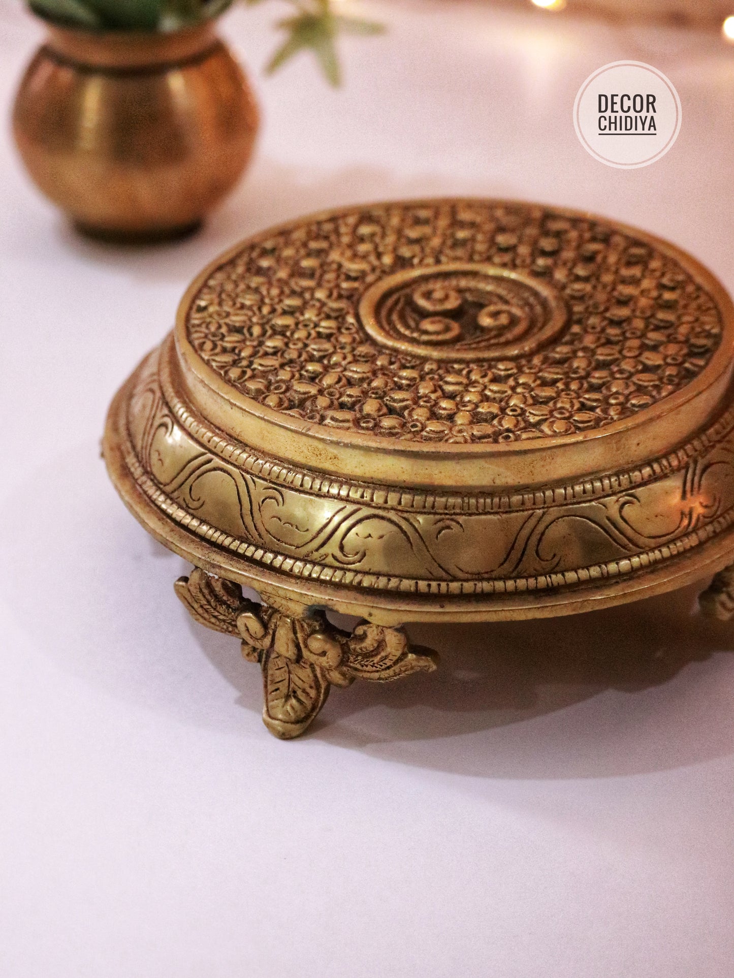 Antique hand carved vintage Brass chowki