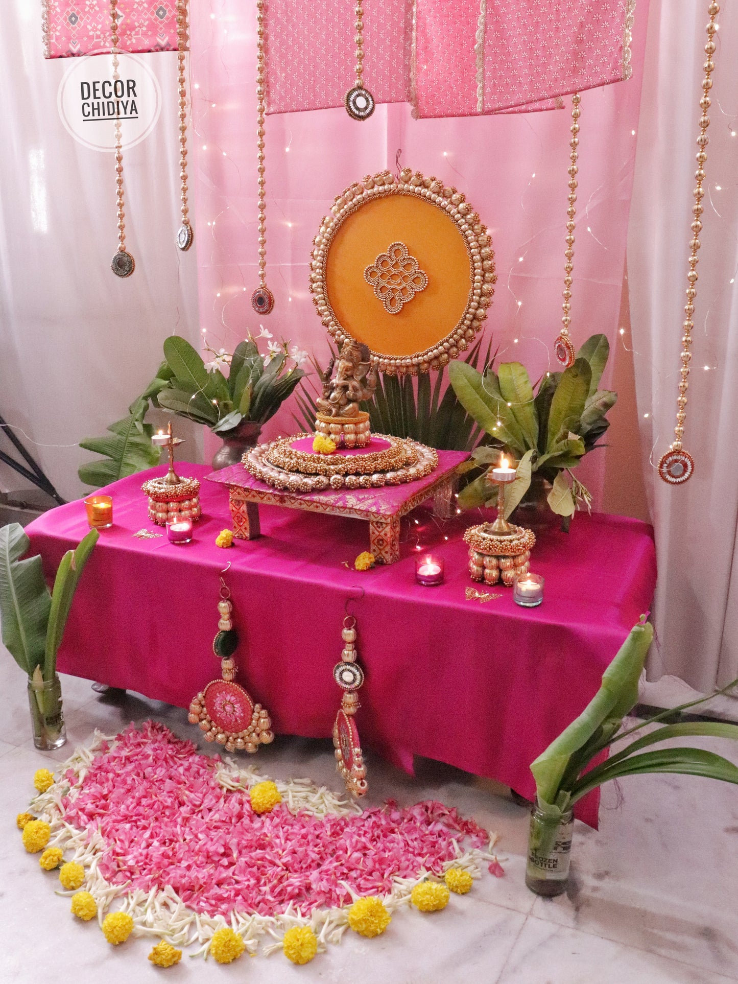Kolam Katha – Pink Ganpati Table Decor Set (14 pcs)
