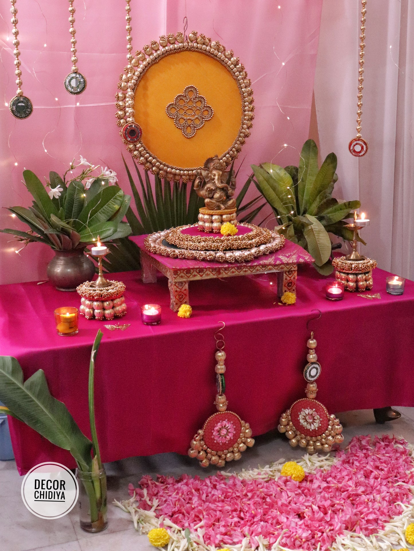 Kolam Katha – Pink Ganpati Table Decor Set (14 pcs)