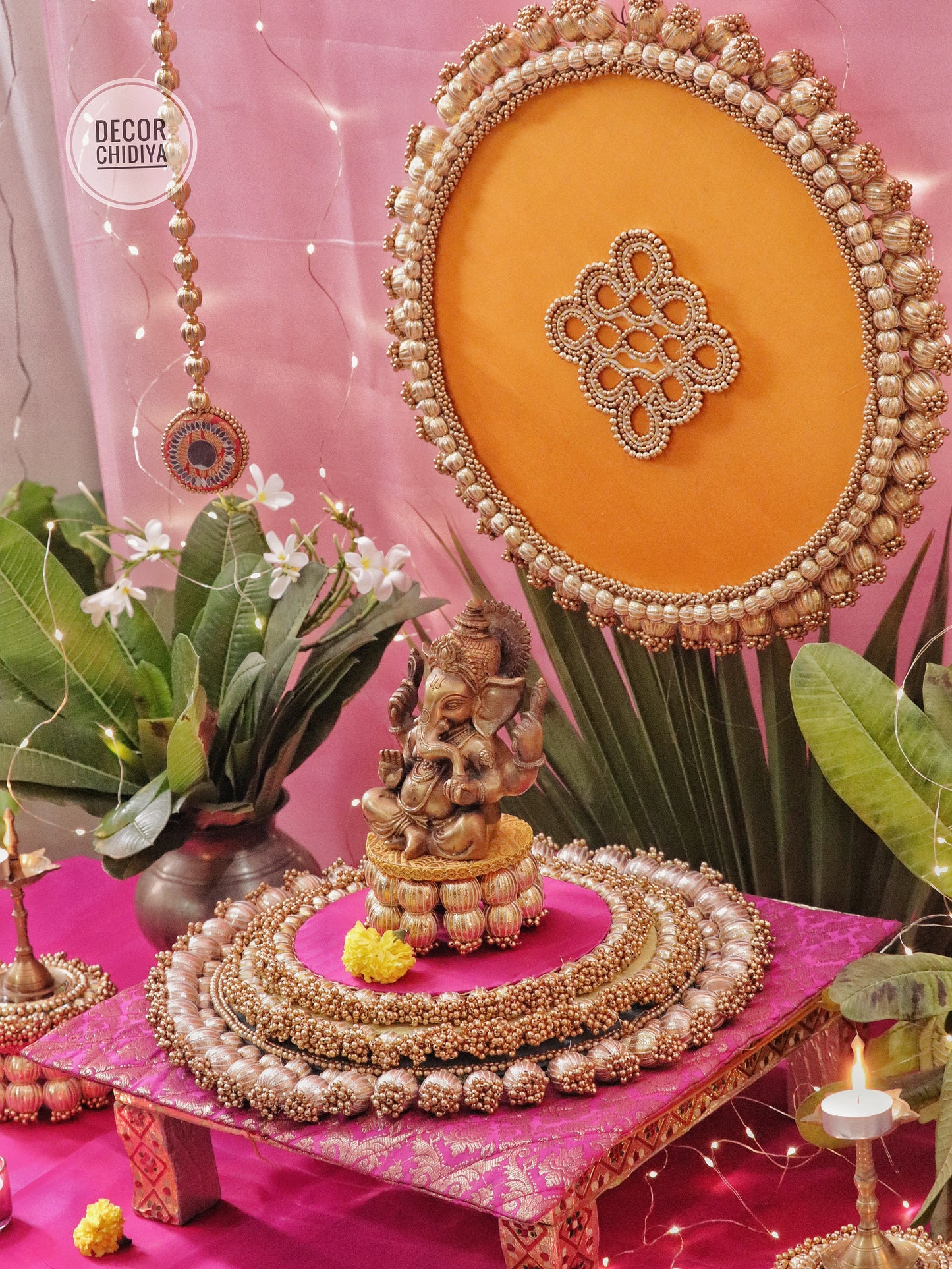 Kolam Katha – Pink Ganpati Table Decor Set (14 pcs)