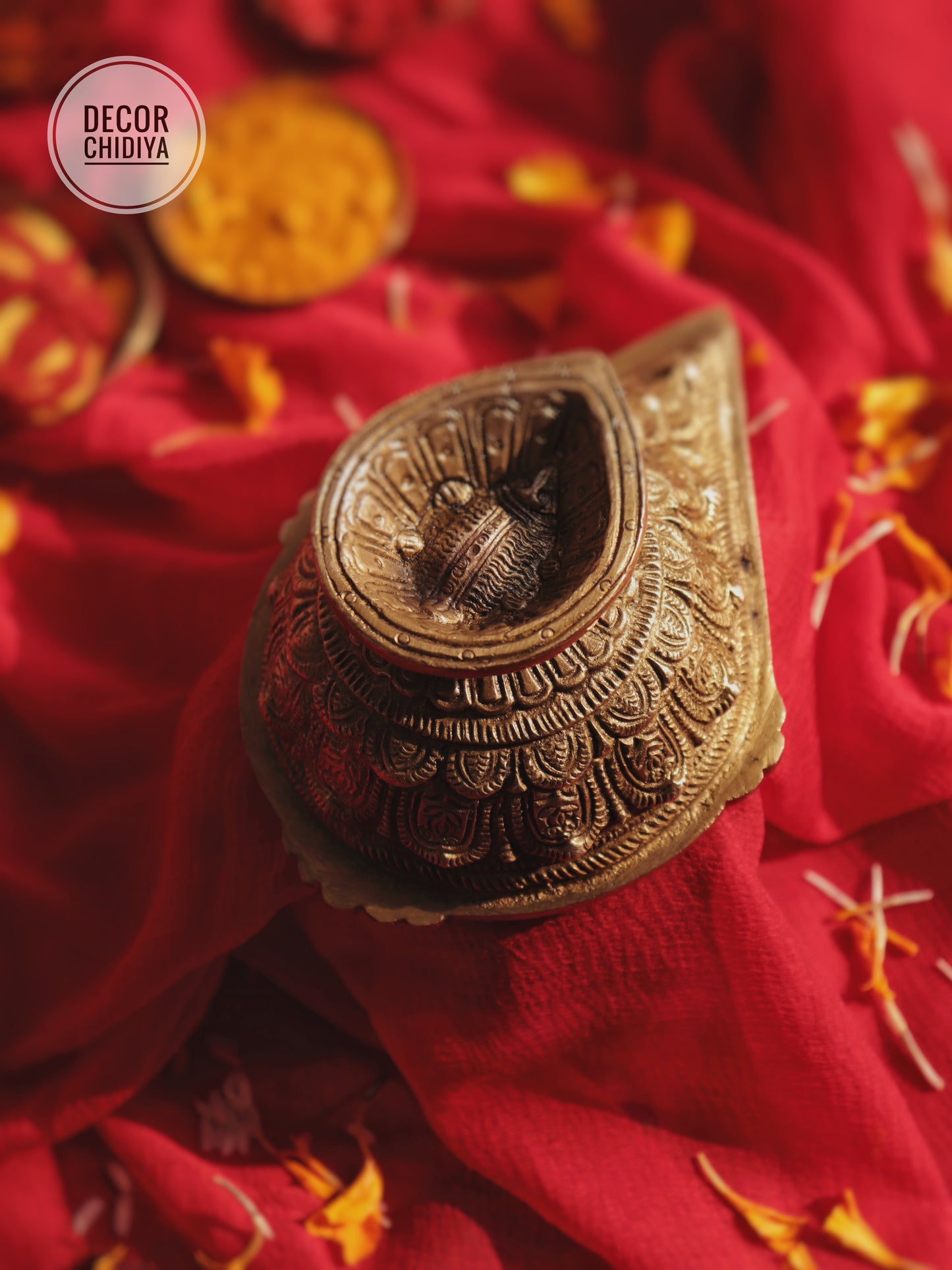 Antique tortoise lotus diya with Brass Plate | Handcarved Lotus tortoise Diya