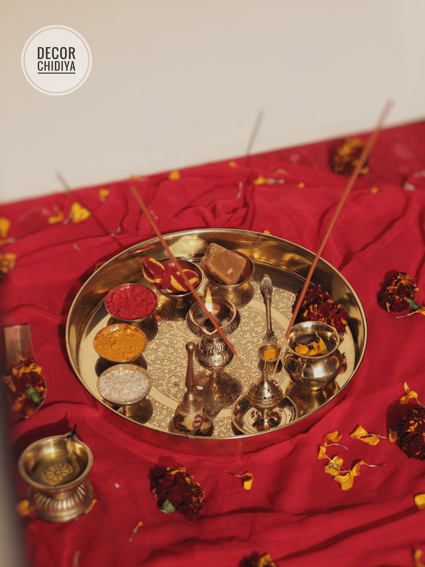 Pure Brass Pooja Thali Set β 12 Pc | Premium Puja Plate for Home Temple