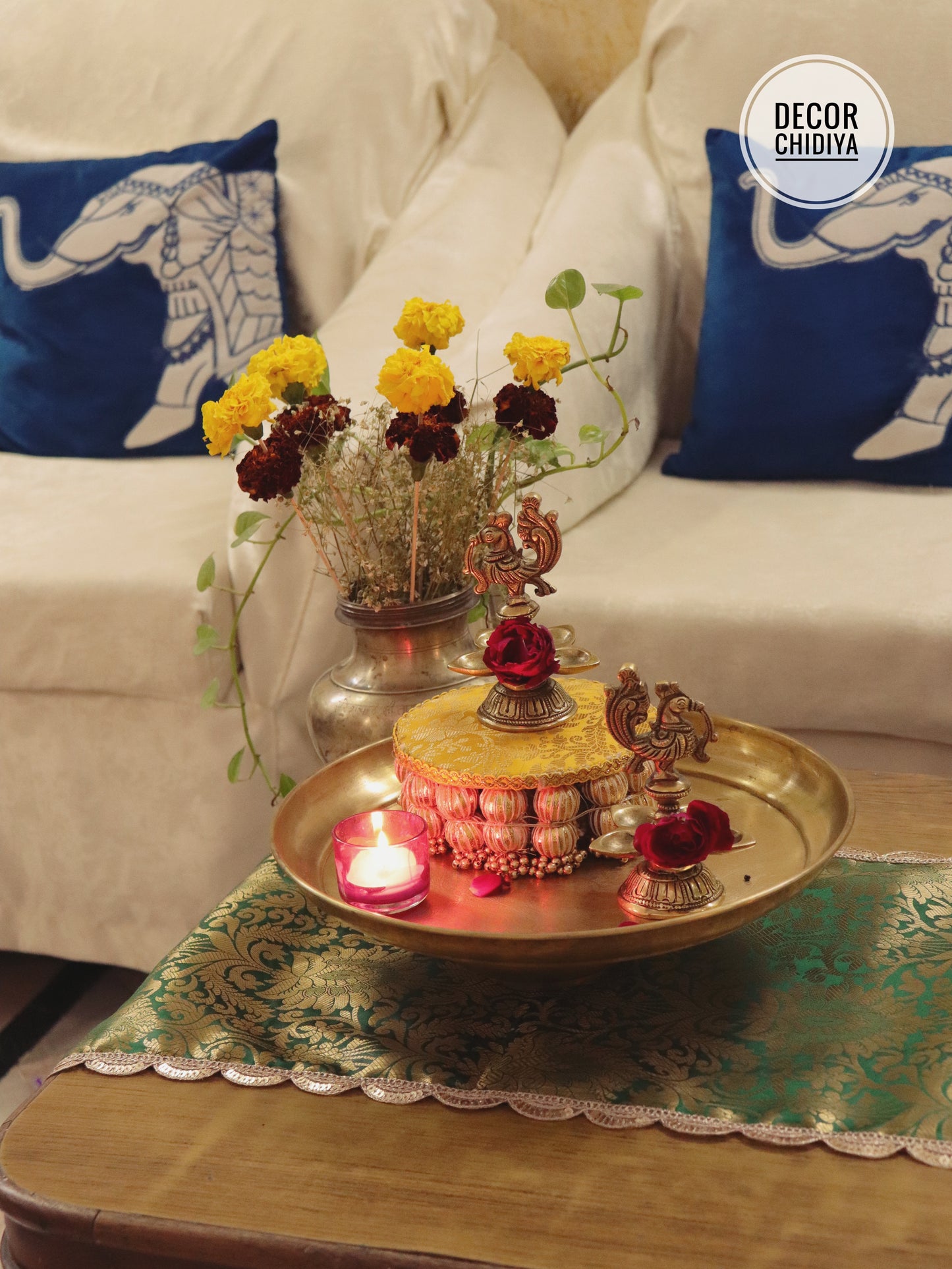 Panchmukhi Brass Mayur Deepak – Handcrafted peacock Five-Face Diya