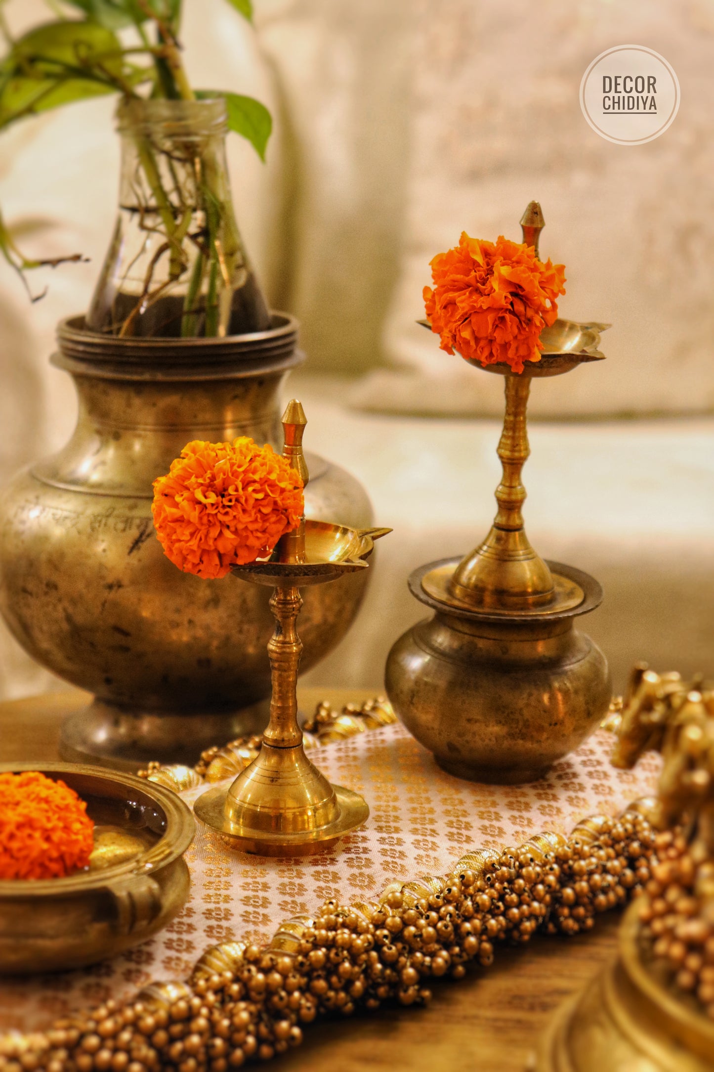 Antique hand carved Panchmukhi Diya stand