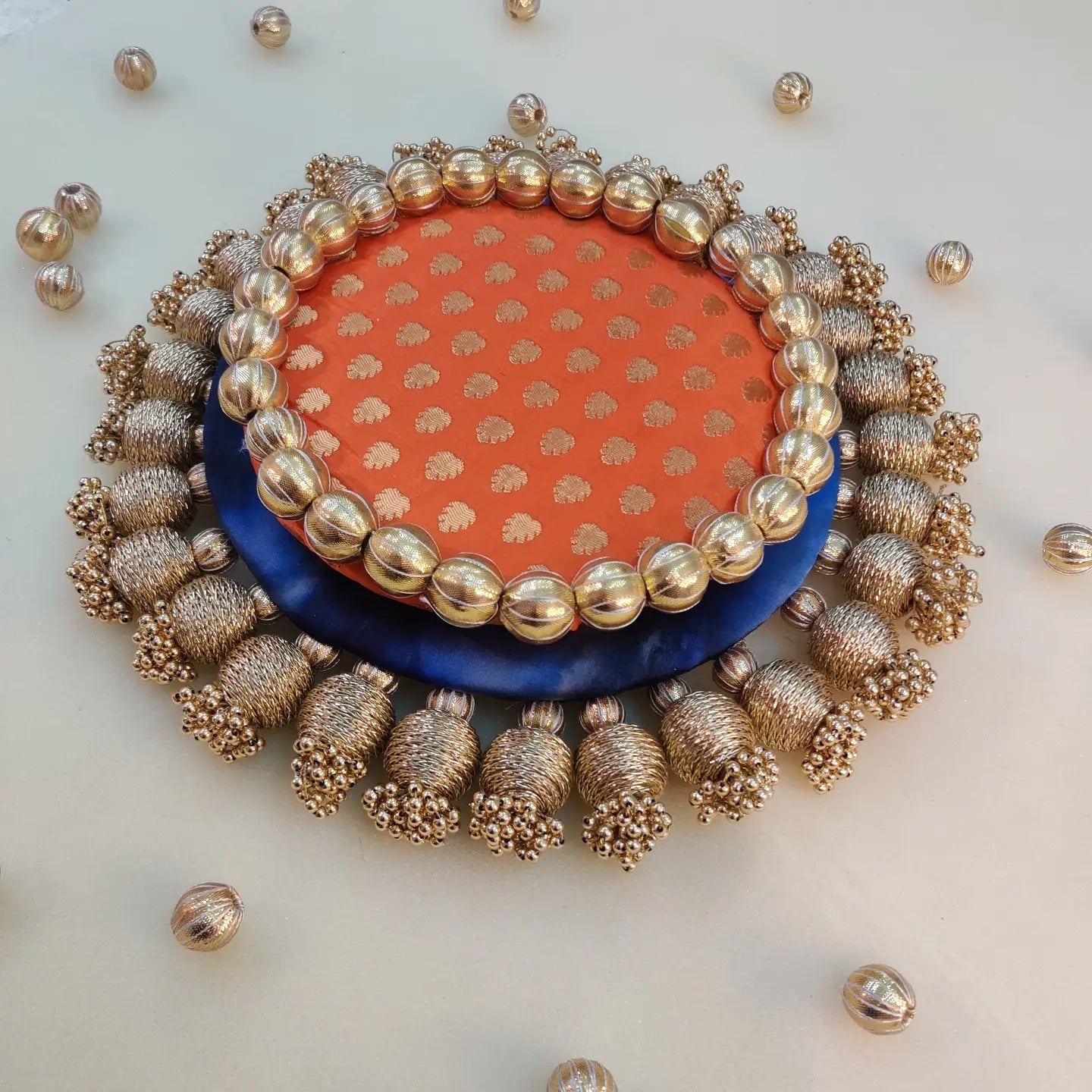 Double layer placemat - sindoori neelima - Orange and peacock blue