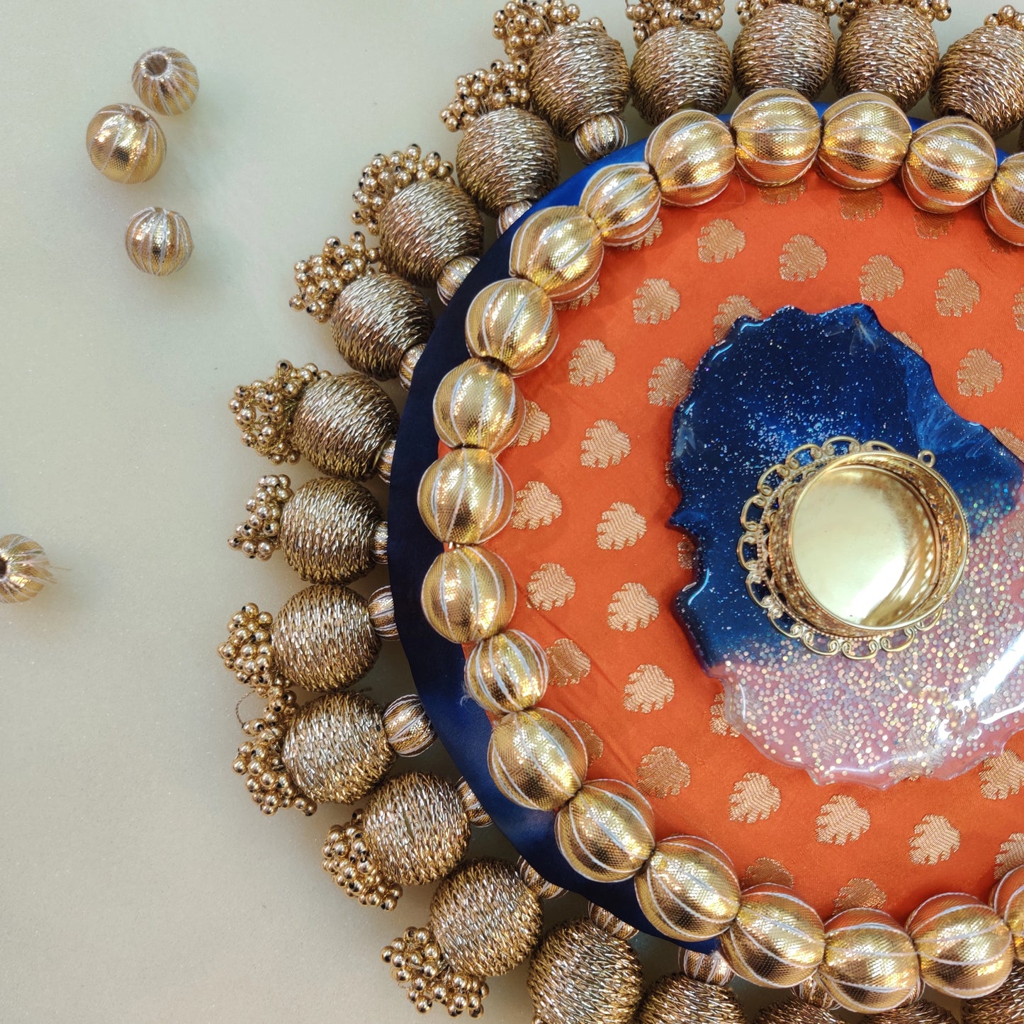 Double layer placemat - sindoori neelima - Orange and peacock blue