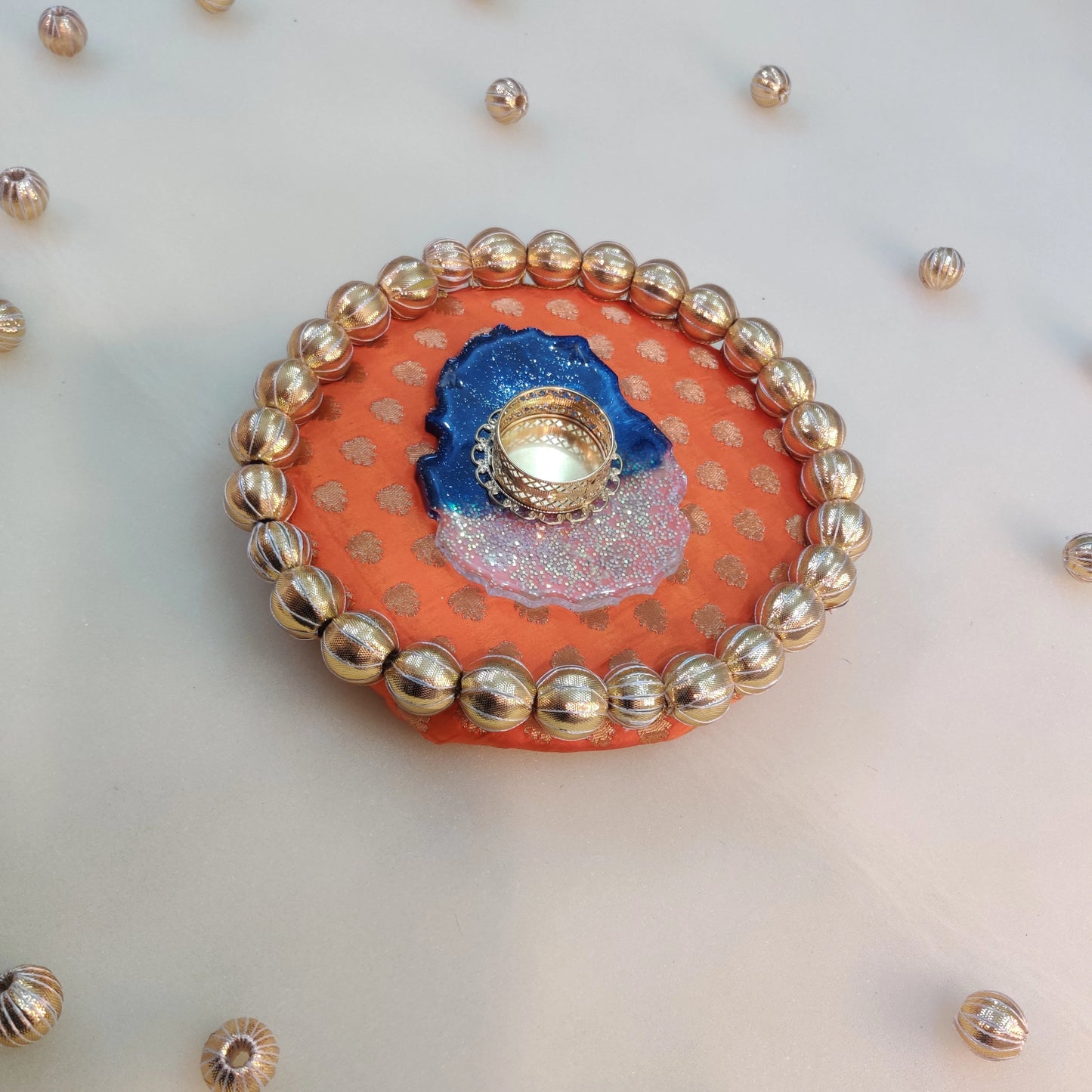 Double layer placemat - sindoori neelima - Orange and peacock blue
