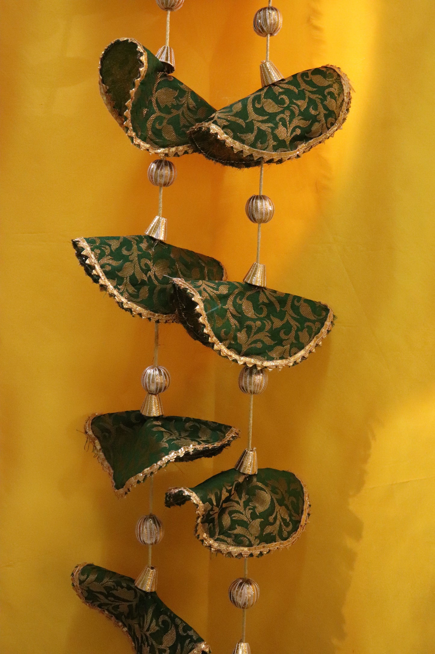 Regal Whimsy: Bunting Flags Hanging in Brocade- Green color Pair