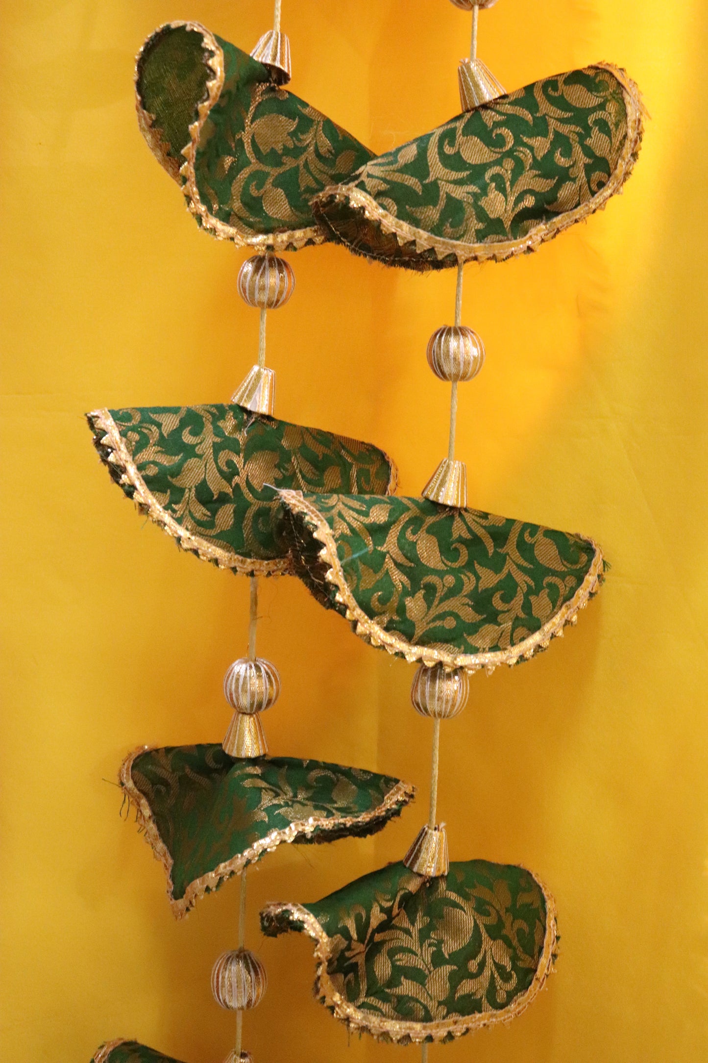 Regal Whimsy: Bunting Flags Hanging in Brocade- Green color Pair
