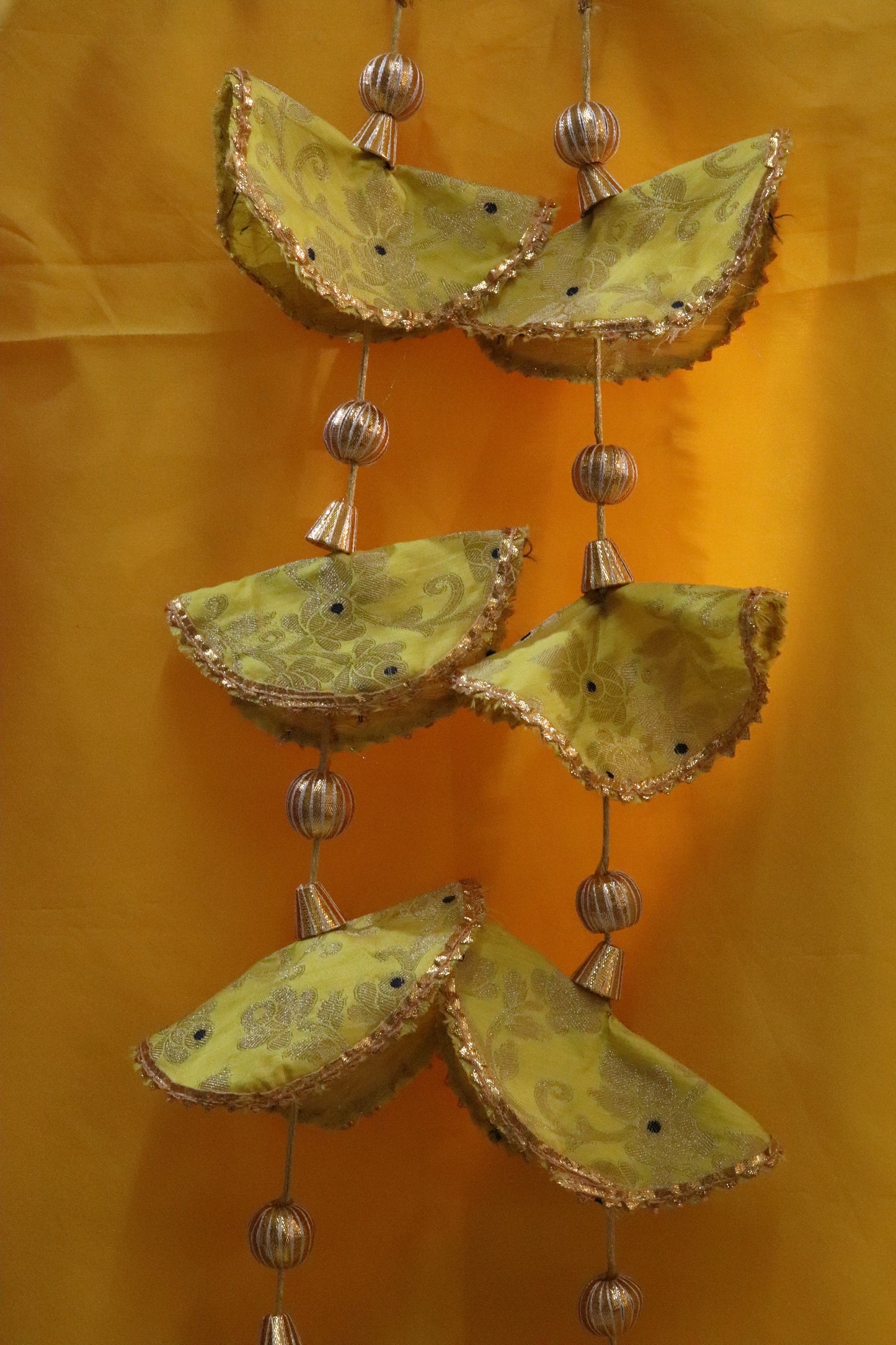 Regal Whimsy: Bunting Flags Hanging in Brocade- yellow color Pair