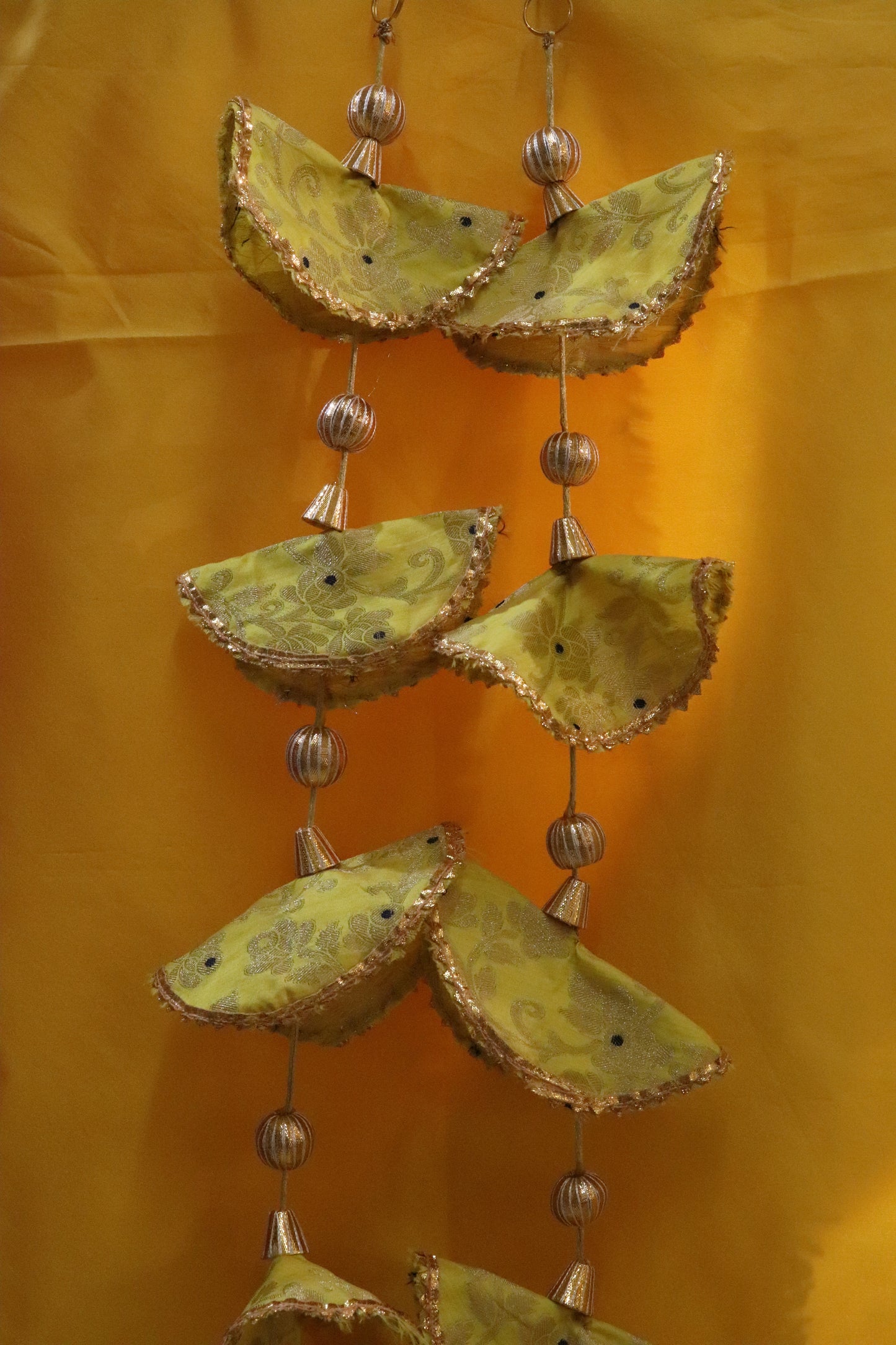 Regal Whimsy: Bunting Flags Hanging in Brocade- yellow color Pair