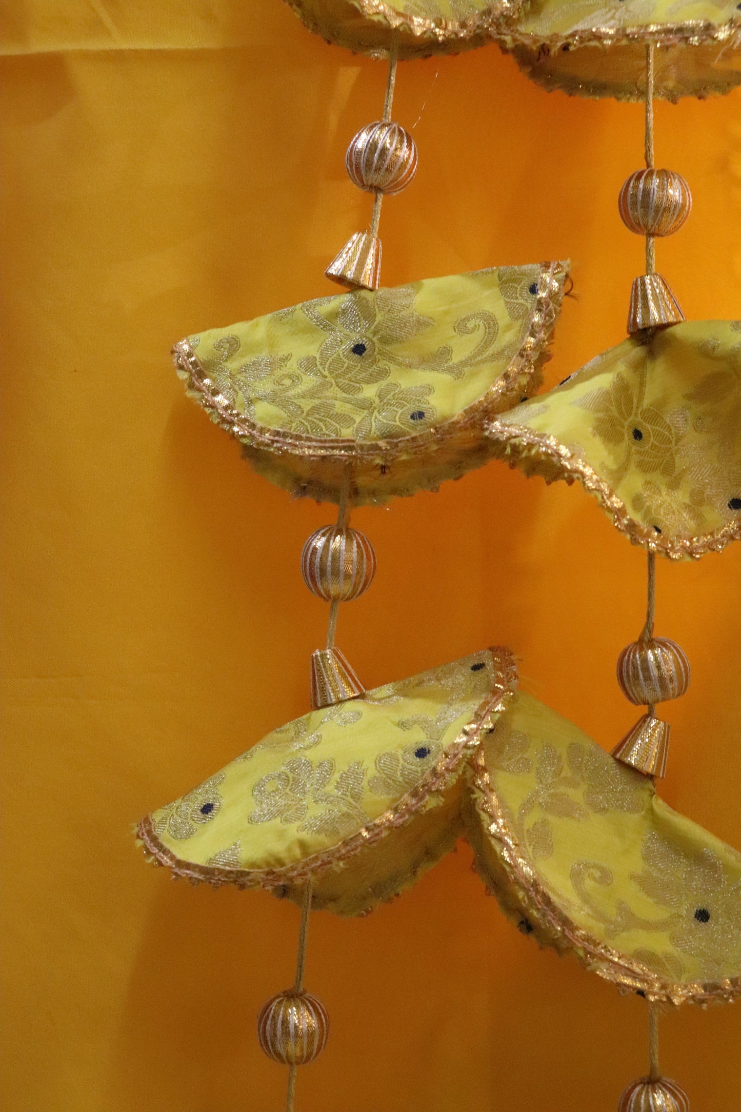 Regal Whimsy: Bunting Flags Hanging in Brocade- yellow color Pair