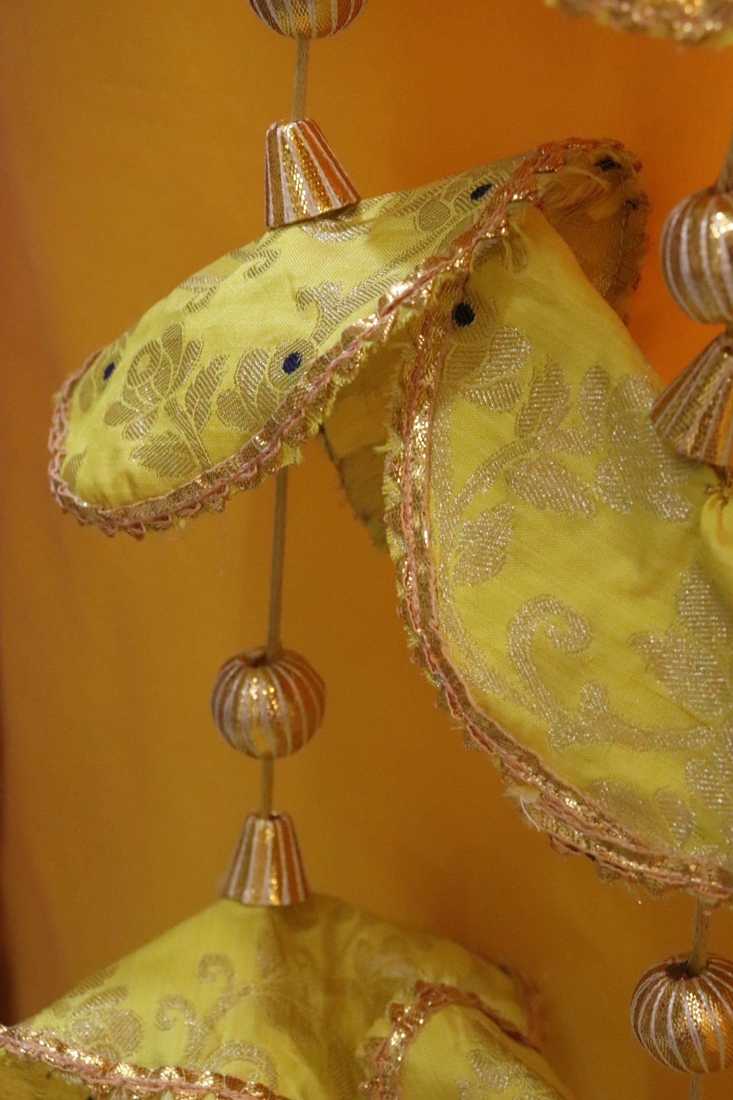 Regal Whimsy: Bunting Flags Hanging in Brocade- yellow color Pair