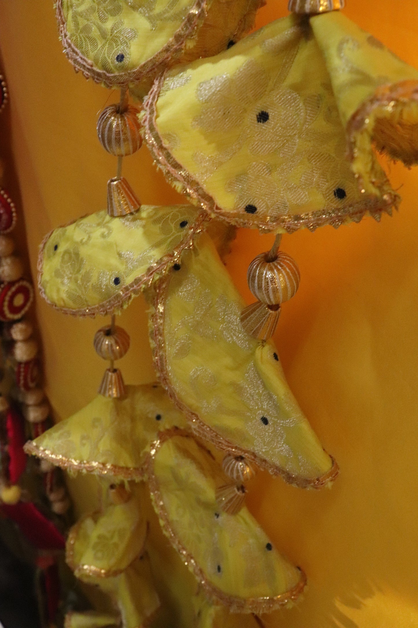 Regal Whimsy: Bunting Flags Hanging in Brocade- yellow color Pair
