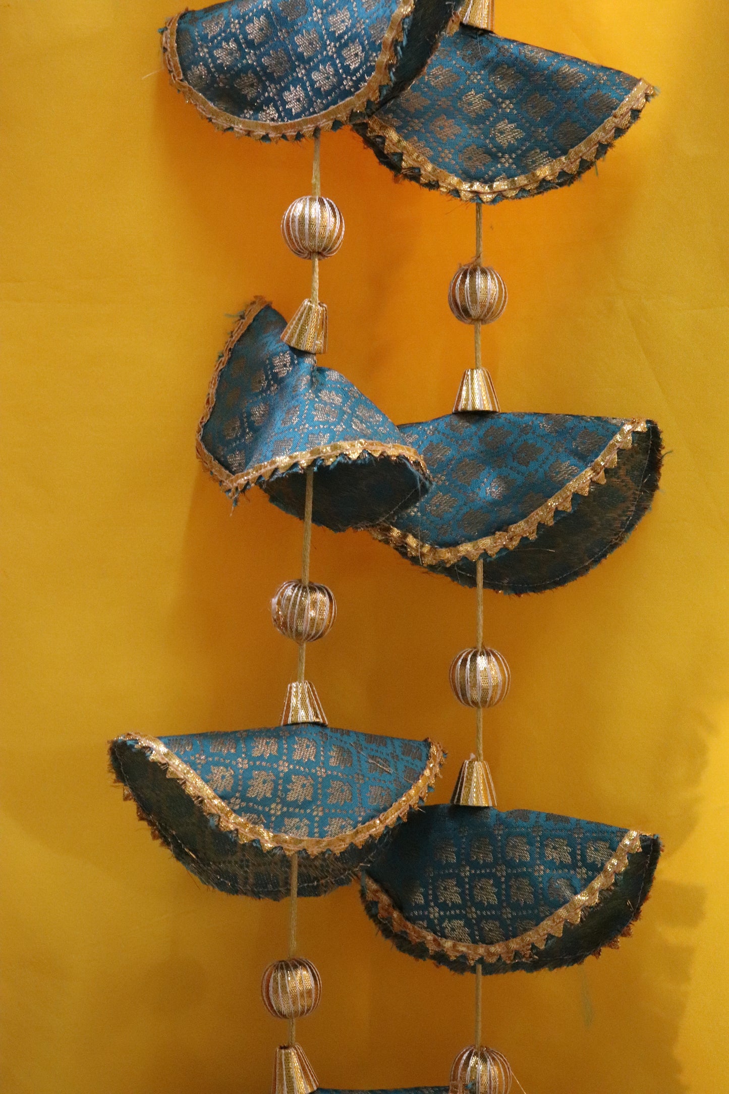 Regal Whimsy: Bunting Flags Hanging in Brocade- Firozi Pair