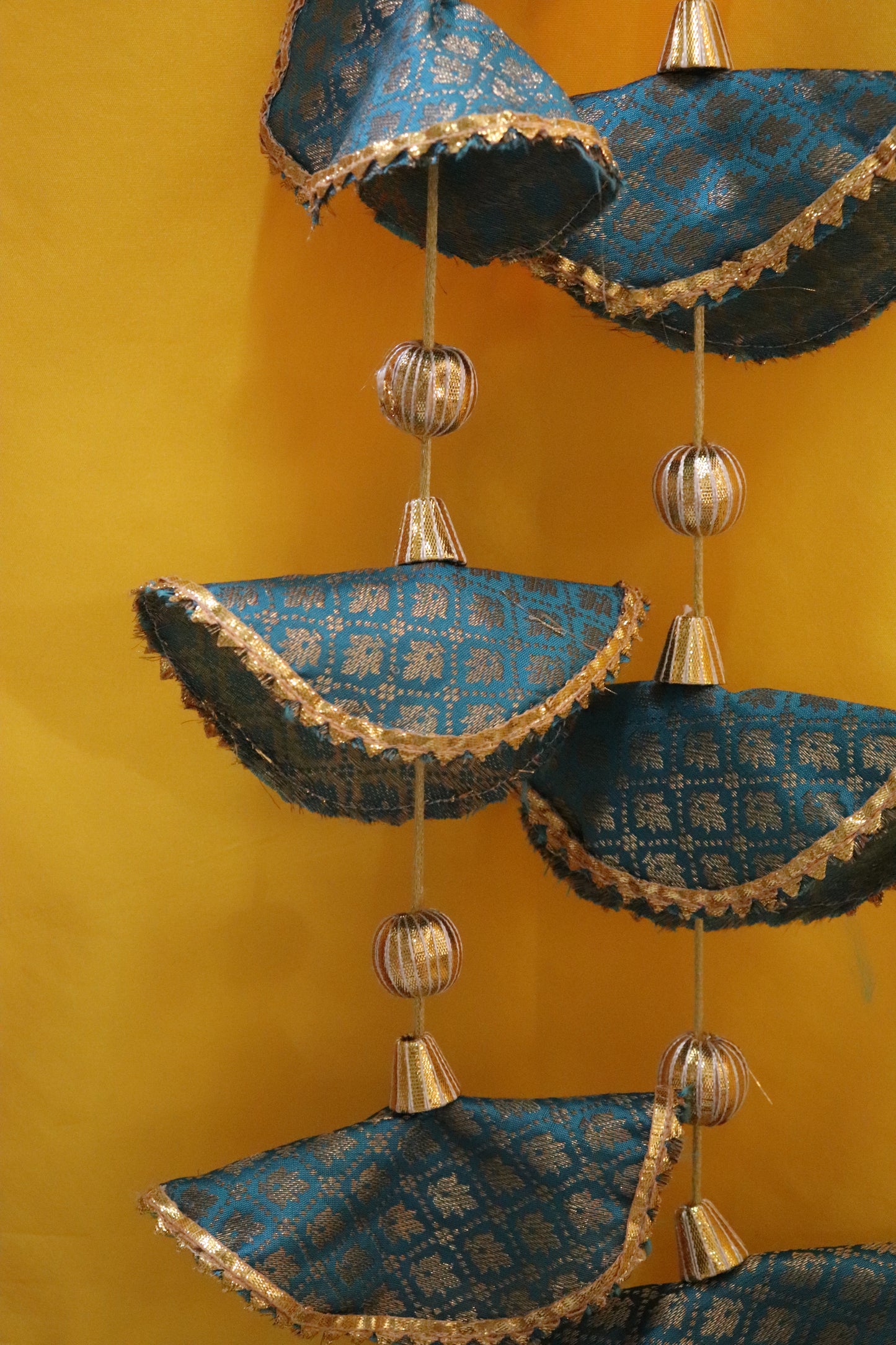 Regal Whimsy: Bunting Flags Hanging in Brocade- Firozi Pair