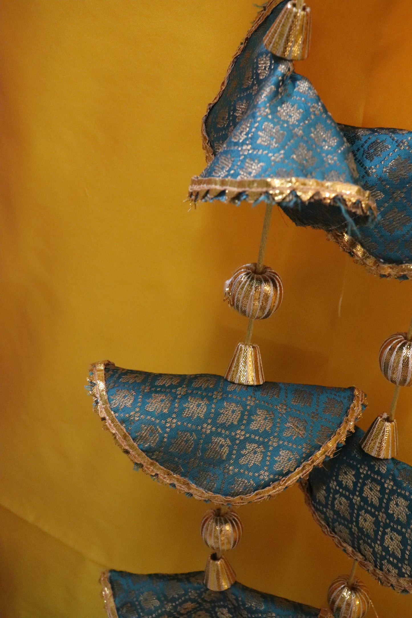 Regal Whimsy: Bunting Flags Hanging in Brocade- Firozi Pair