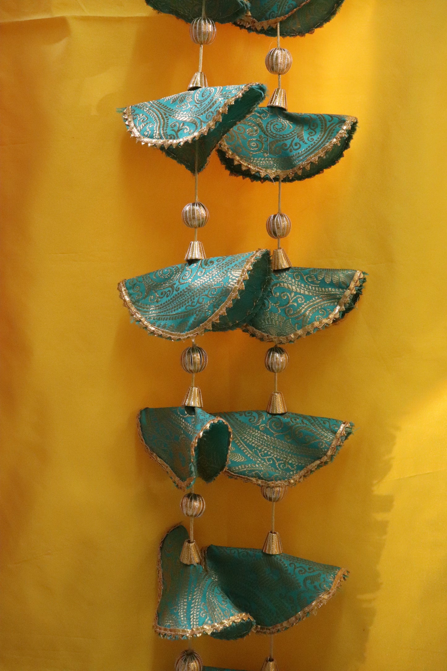 Regal Whimsy: Bunting Flags Hanging in Brocade- Seagreen Pair
