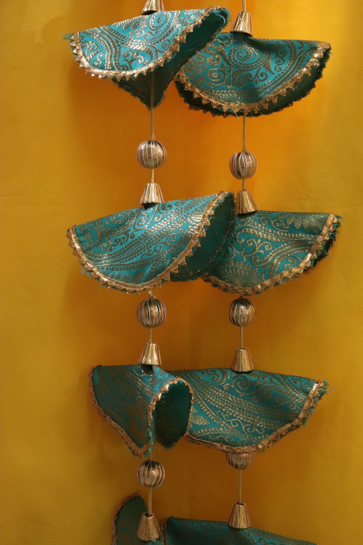 Regal Whimsy: Bunting Flags Hanging in Brocade- Seagreen Pair