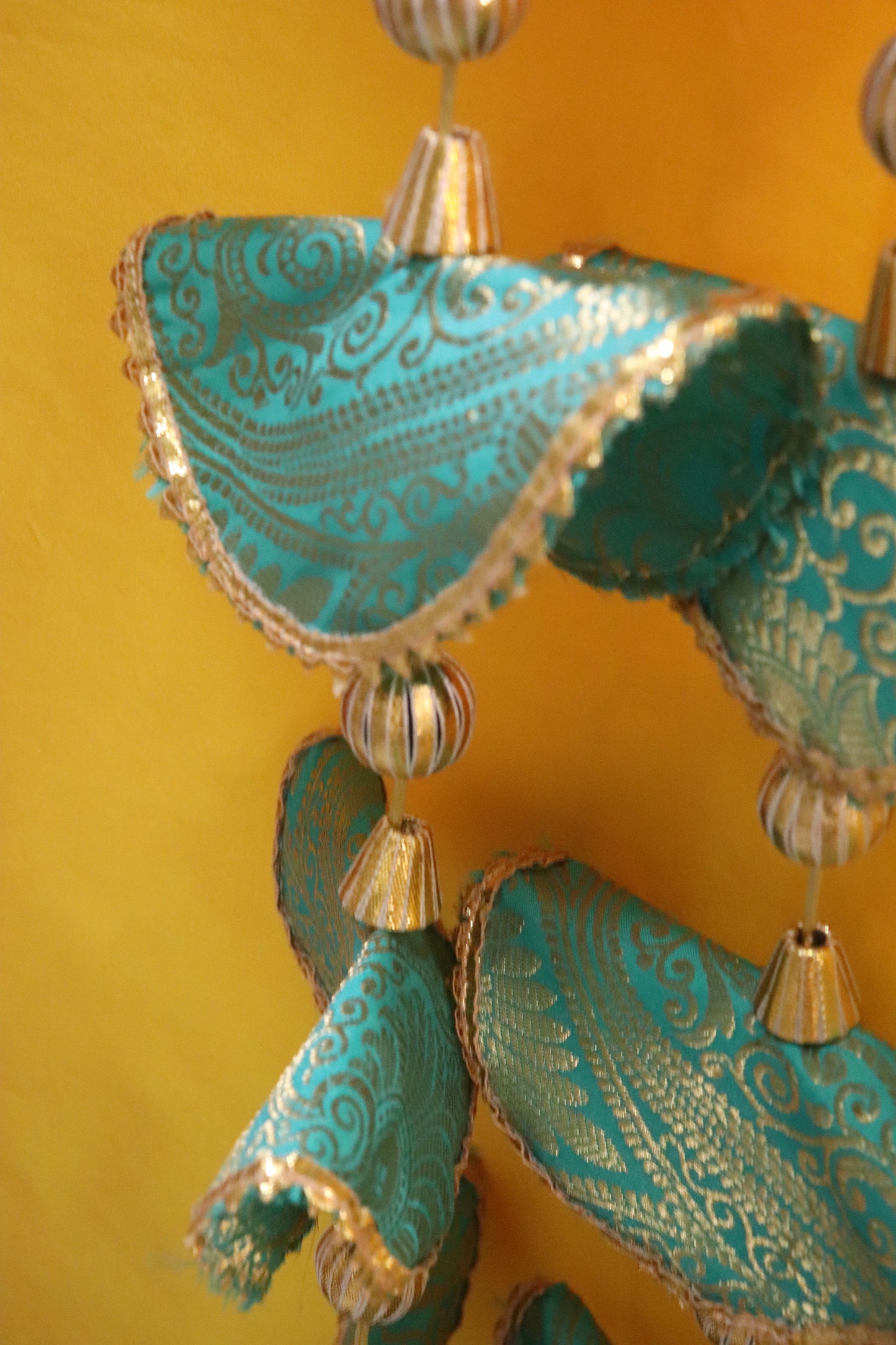 Regal Whimsy: Bunting Flags Hanging in Brocade- Seagreen Pair