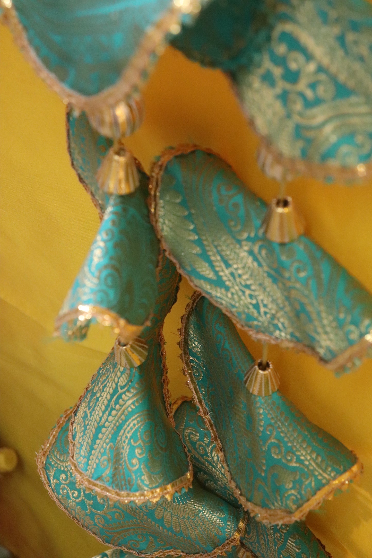 Regal Whimsy: Bunting Flags Hanging in Brocade- Seagreen Pair