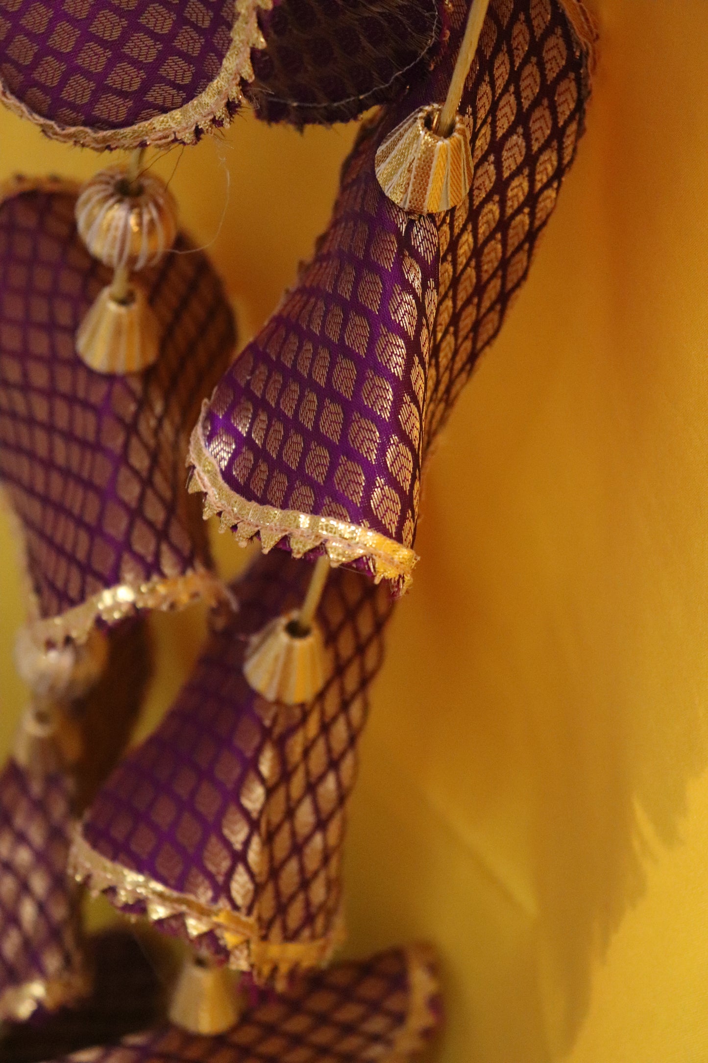 Regal Whimsy: Bunting Flags Hanging in Brocade- violet Pair