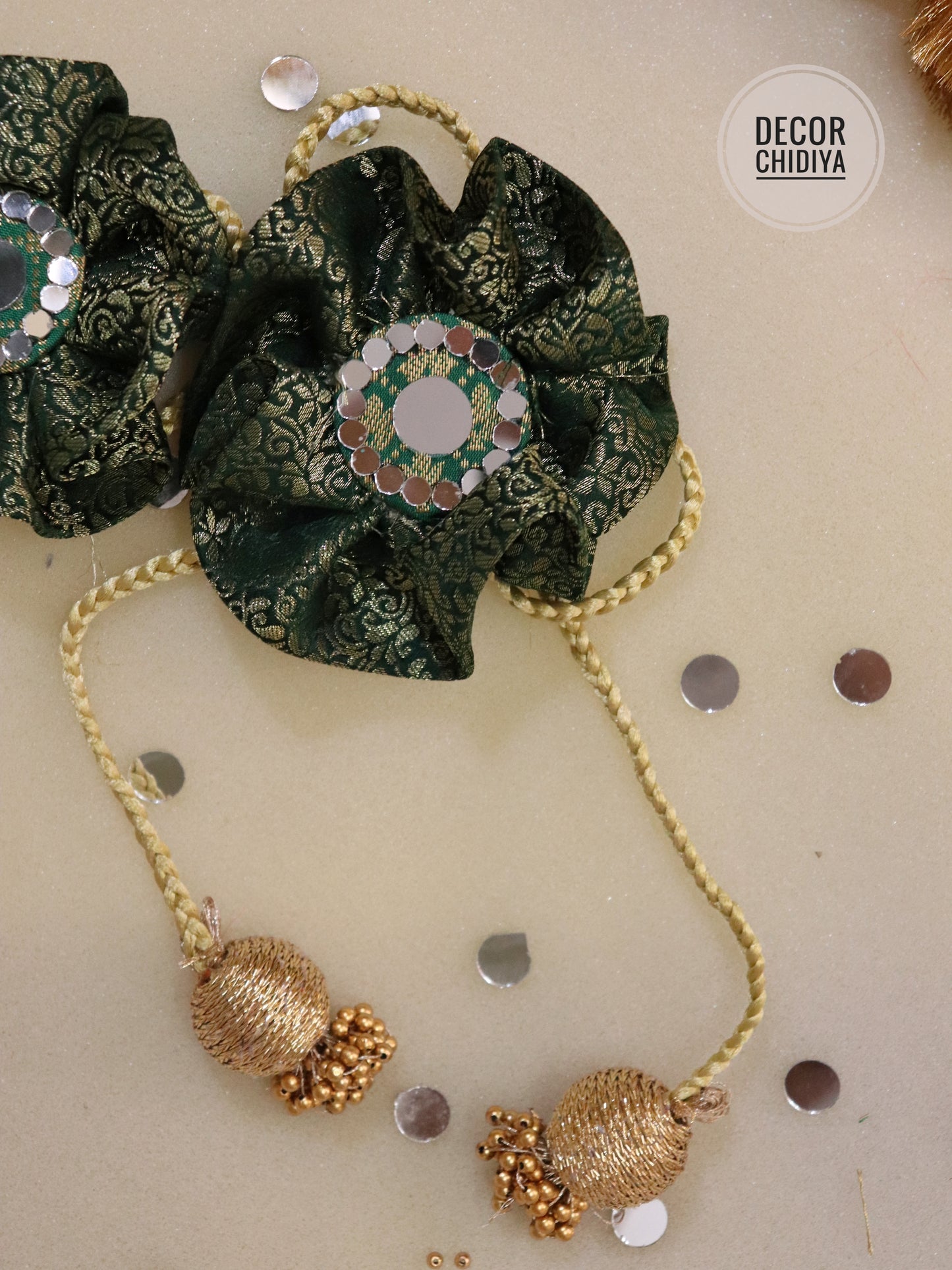 Curtain tie - Emerald Echo : Mirror Work Banarasi Fabric in Emerald green color