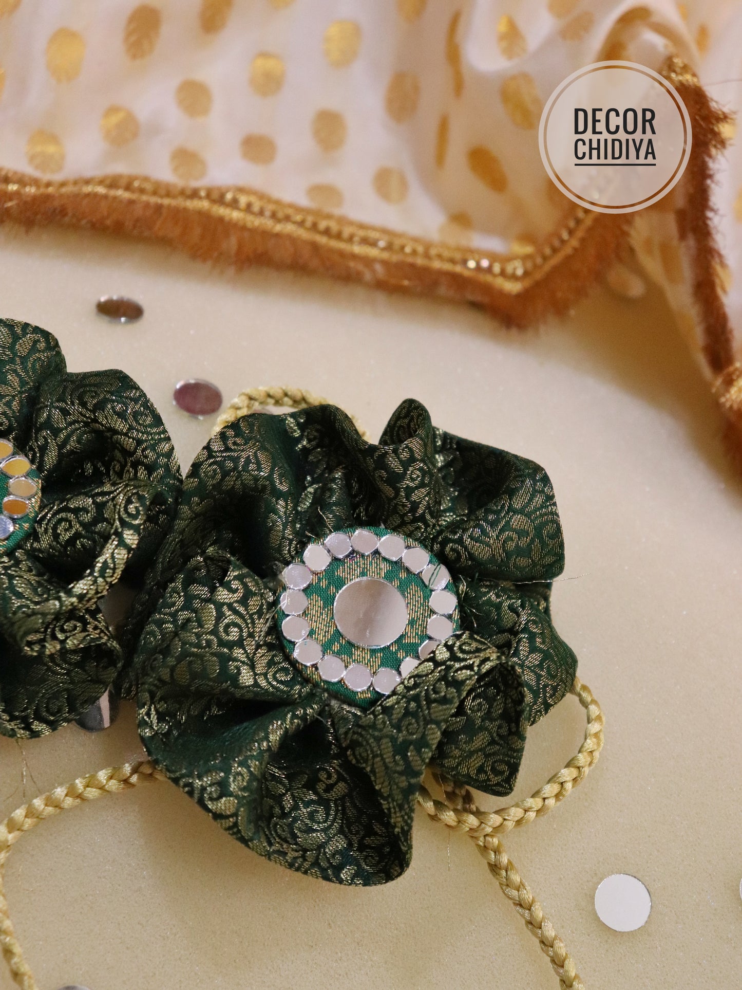 Curtain tie - Emerald Echo : Mirror Work Banarasi Fabric in Emerald green color