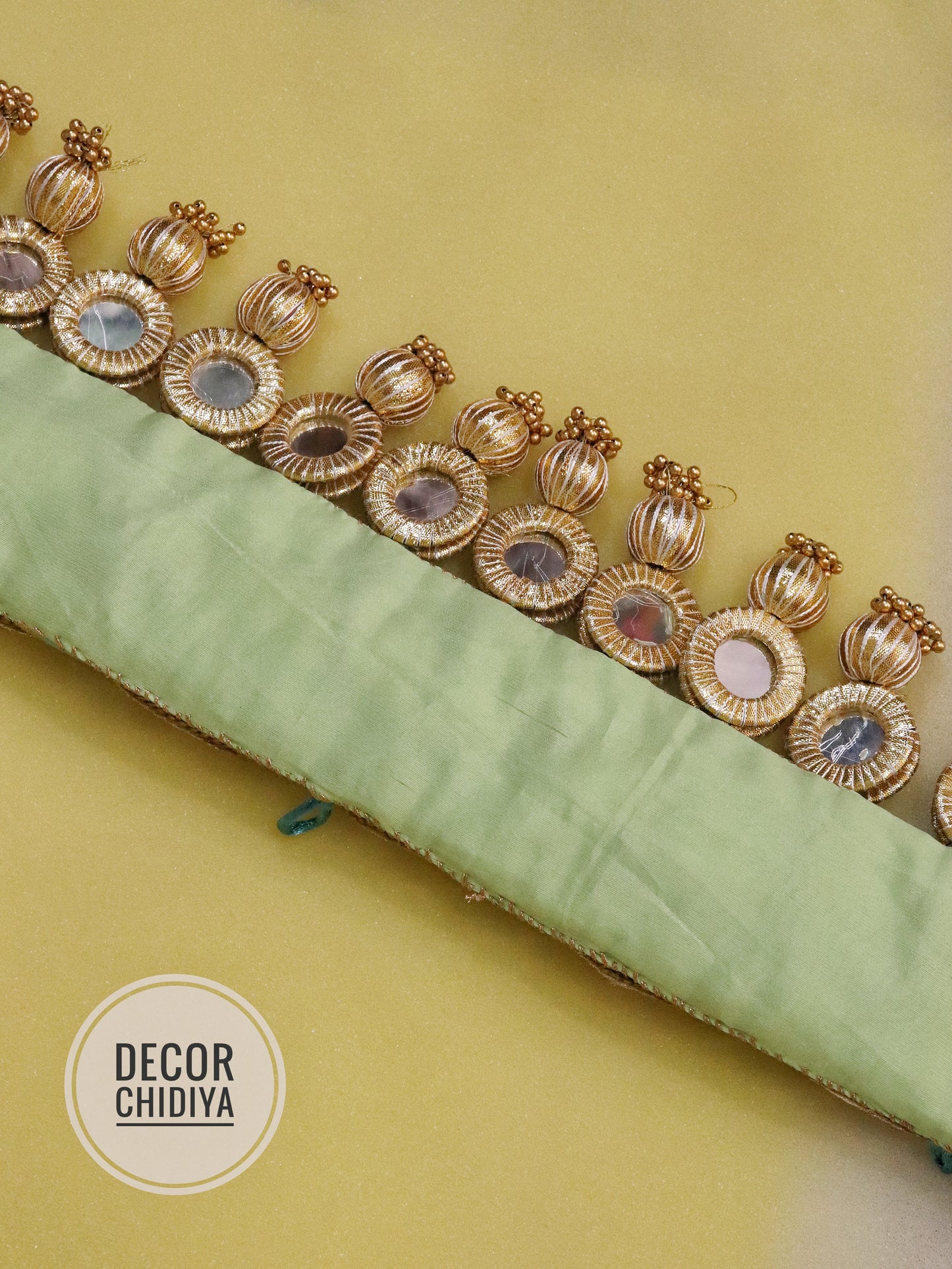Mirror Straight Toran- Samudri kalash- Seagreen color - small motifs brocade toran