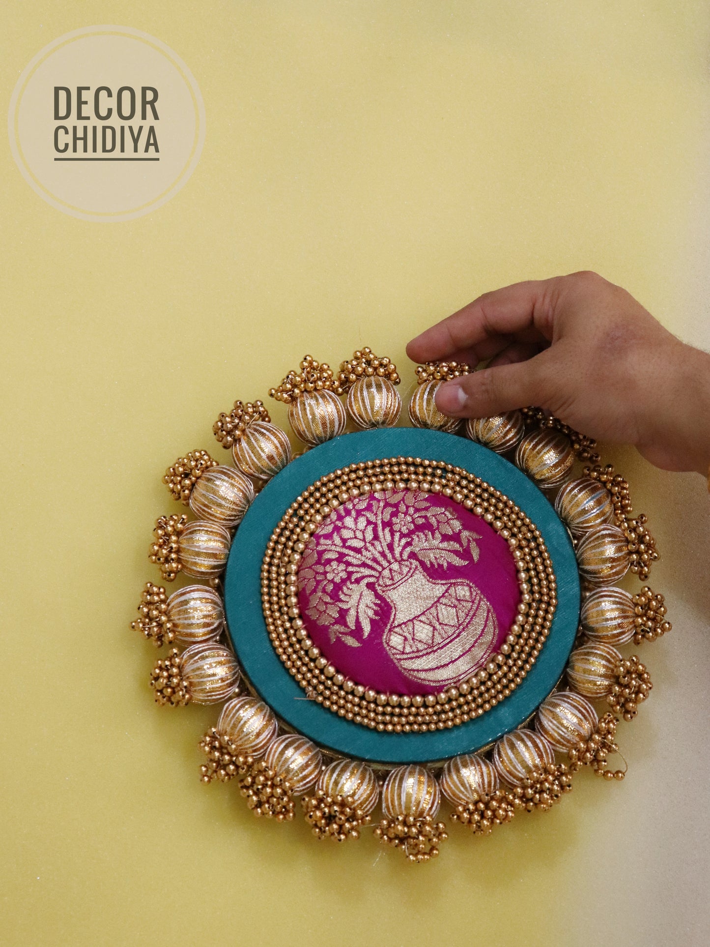 Hari kalsi Placemat - Teal color and magenta pink color