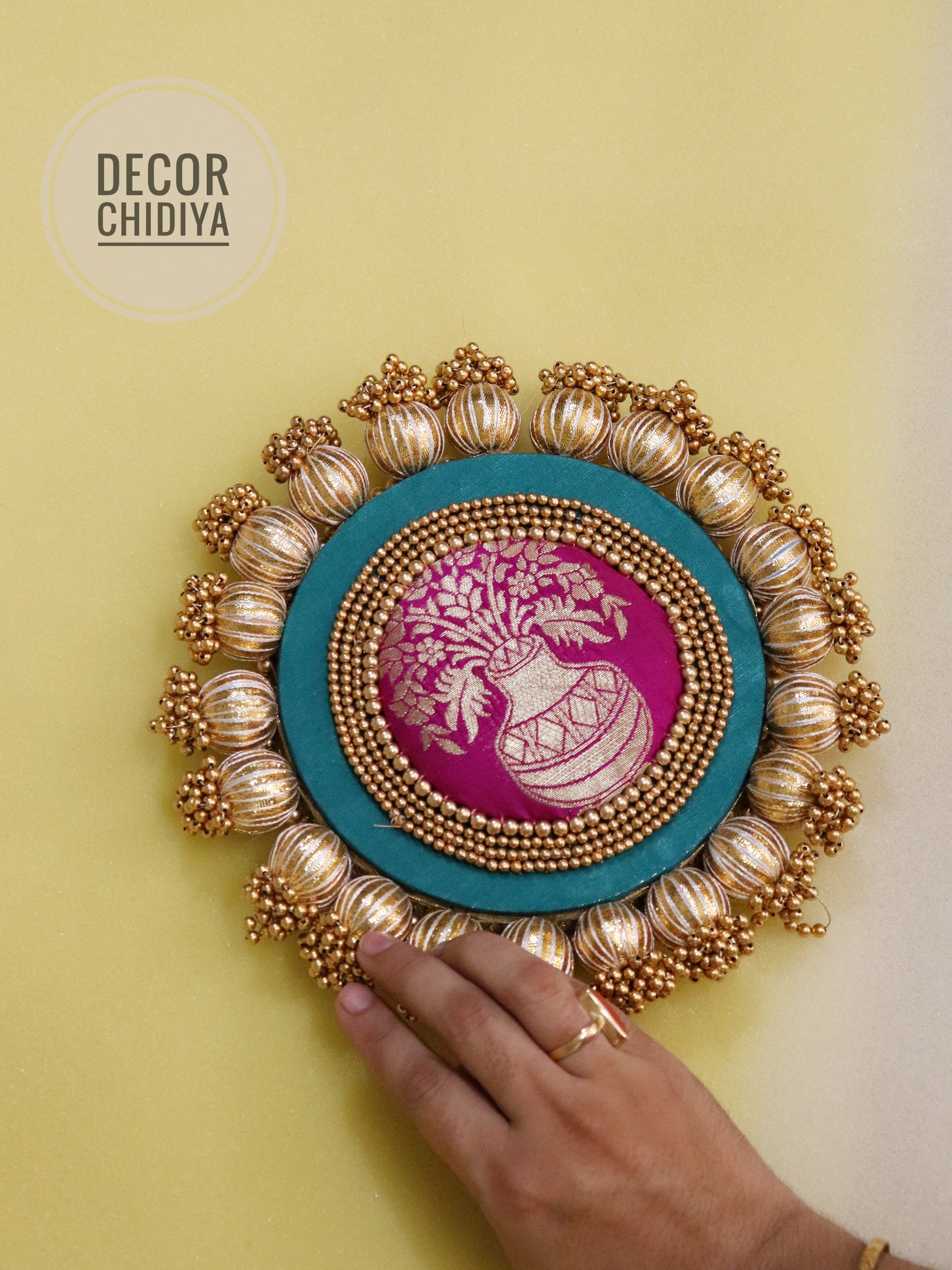 Hari kalsi Placemat - Teal color and magenta pink color