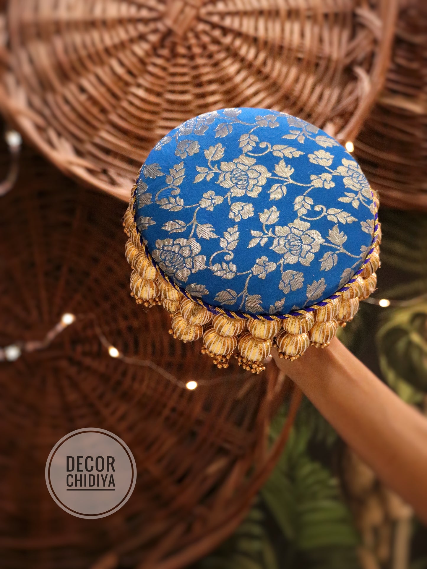 Jalkan - Neelkanthi Teal blue color - Dropping Tassel Placemat