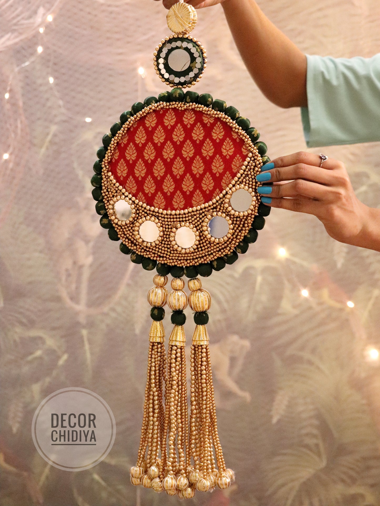 Tilak - Beautiful temple decor setup -Red and yellow temple decor
