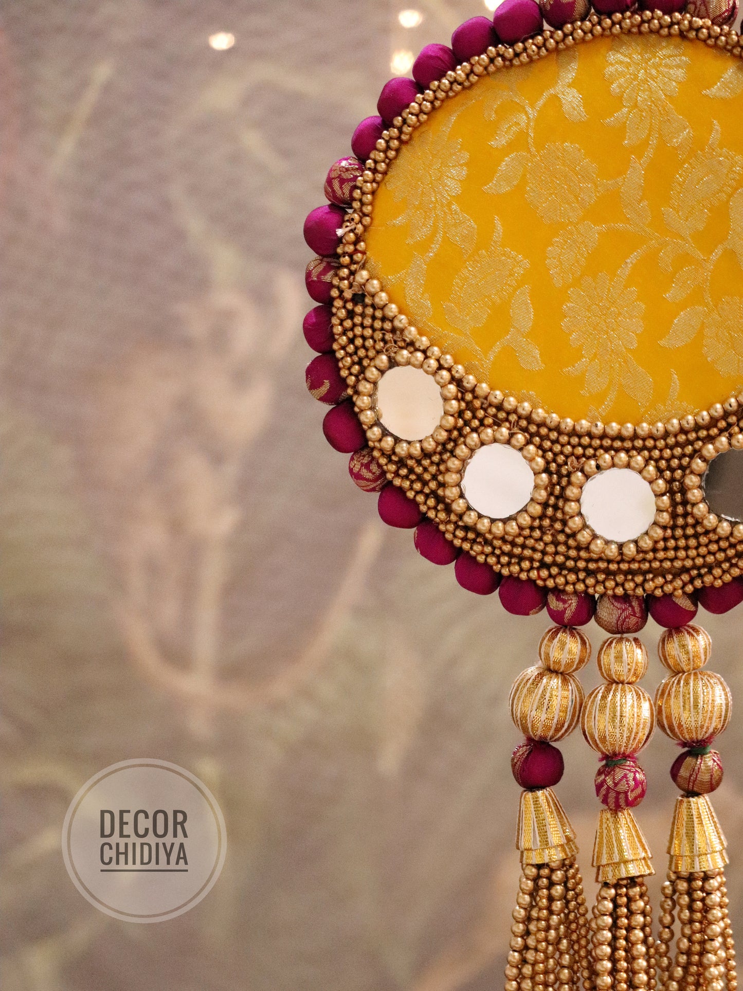 Aina - Mirror work wall hanging in Yellow and Pink - Sunehri gulmohar