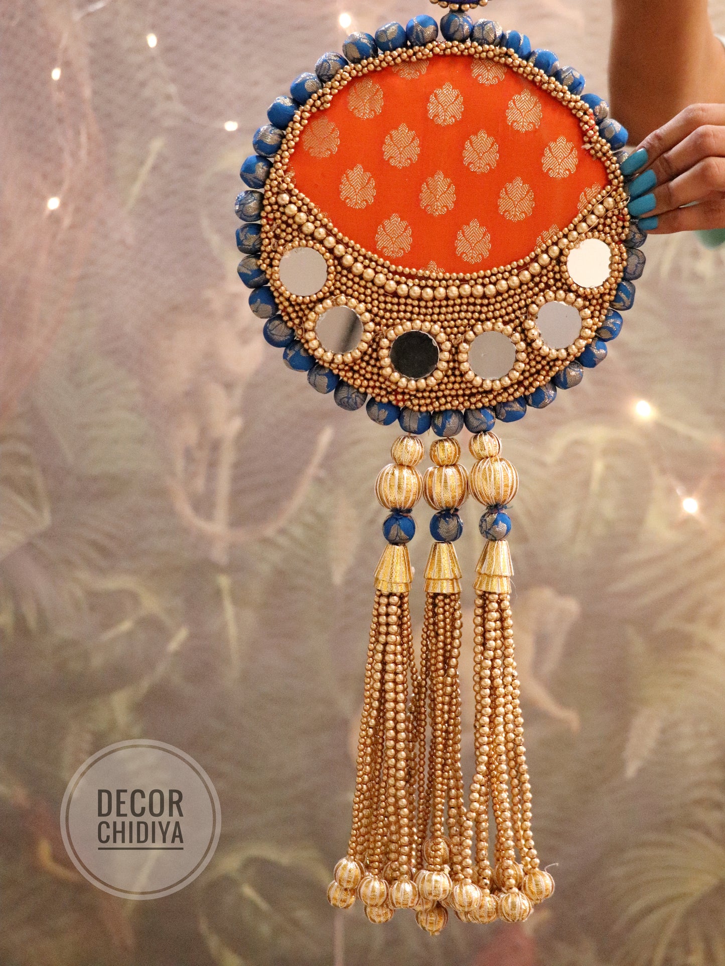 Aina - Mirror work wall hanging in Orange and Pink - Narangi neelkanth