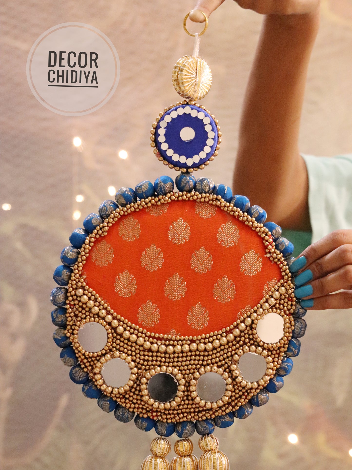 Aina - Mirror work wall hanging in Orange and Pink - Narangi neelkanth