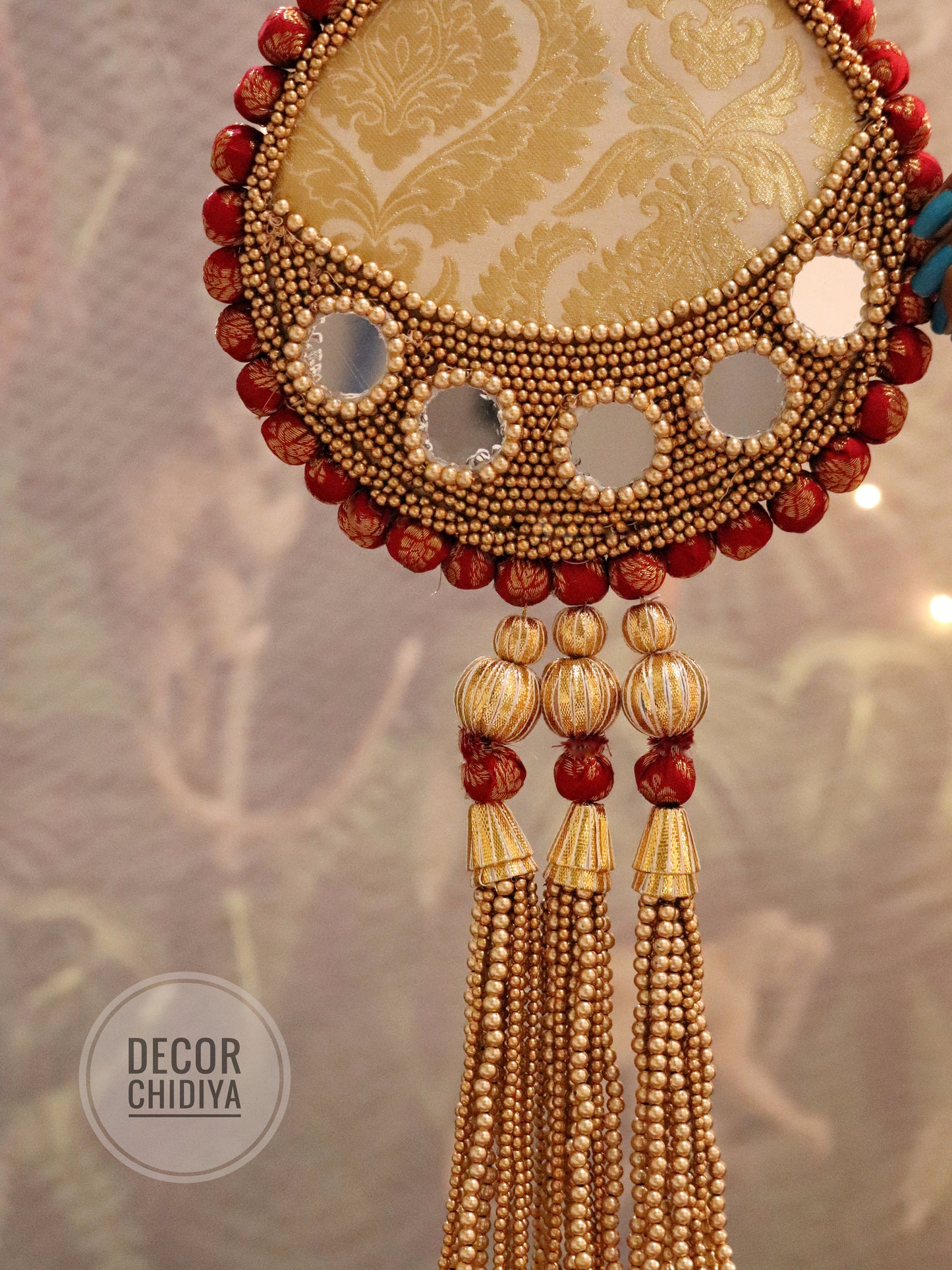 Aina - Mirror work wall hanging in Red and White - Chandra kumkum