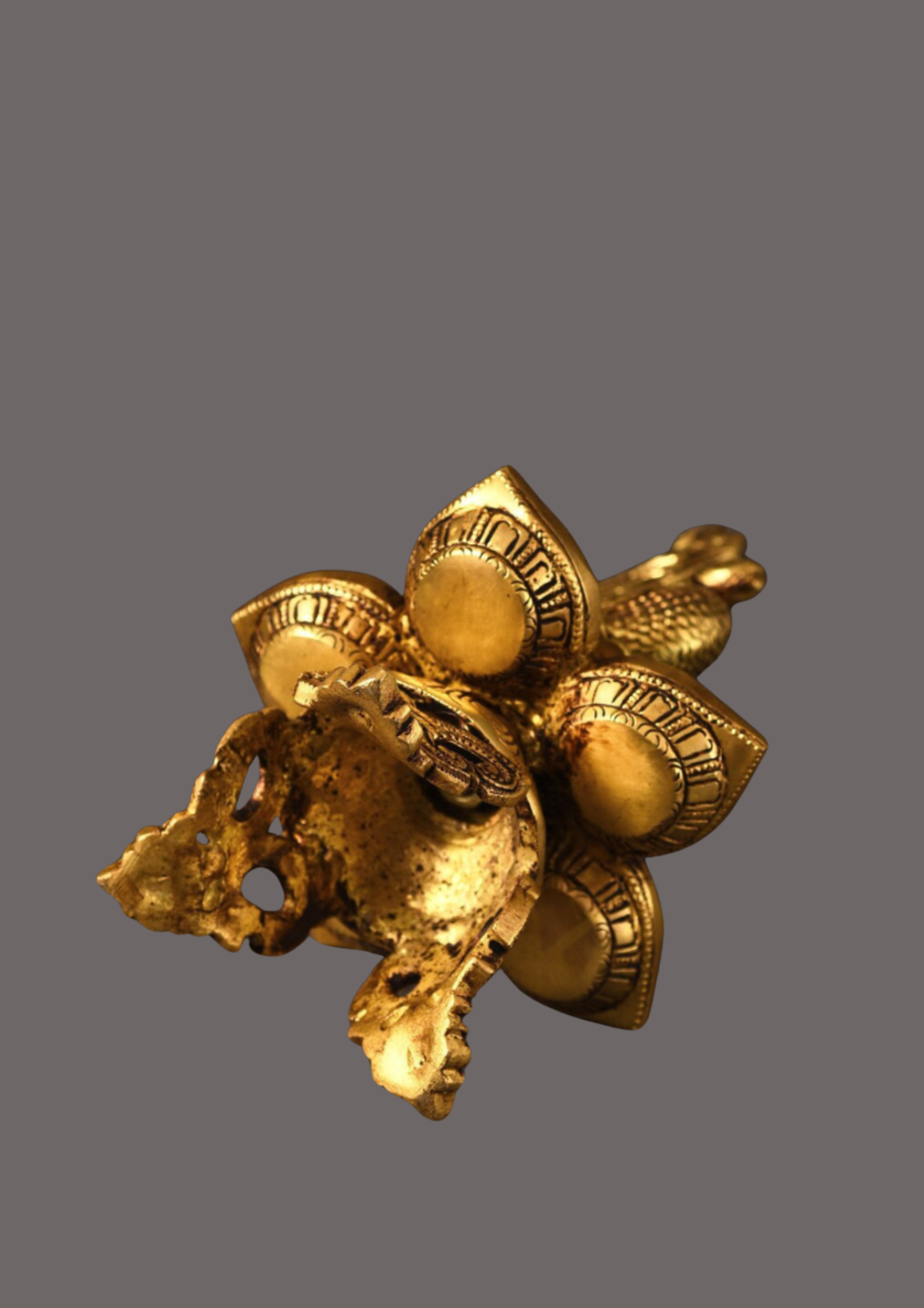 Peacock Panchmukhi Diya Brass – Handcrafted Tribal Oil Lamp