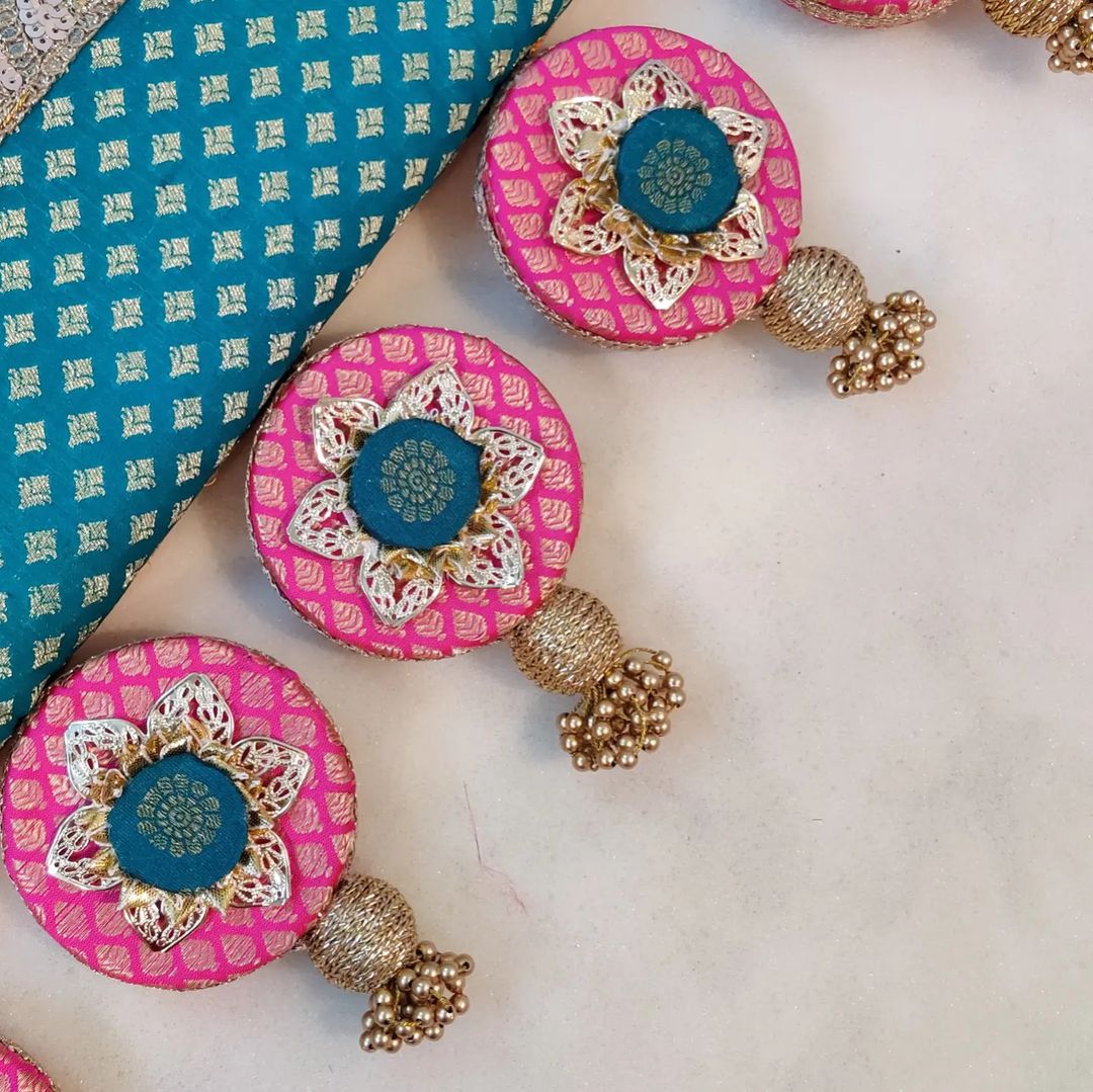 Classic Circular pendant Toran - Teal Gulabi - small motifs brocade toran