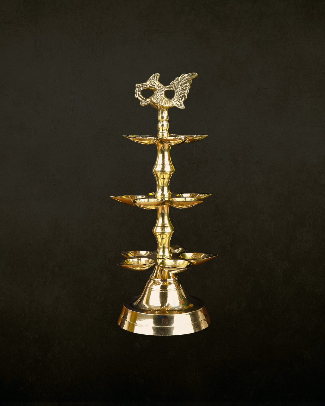 Brass 3 step Panchmukhi Peacock Kerala Diya